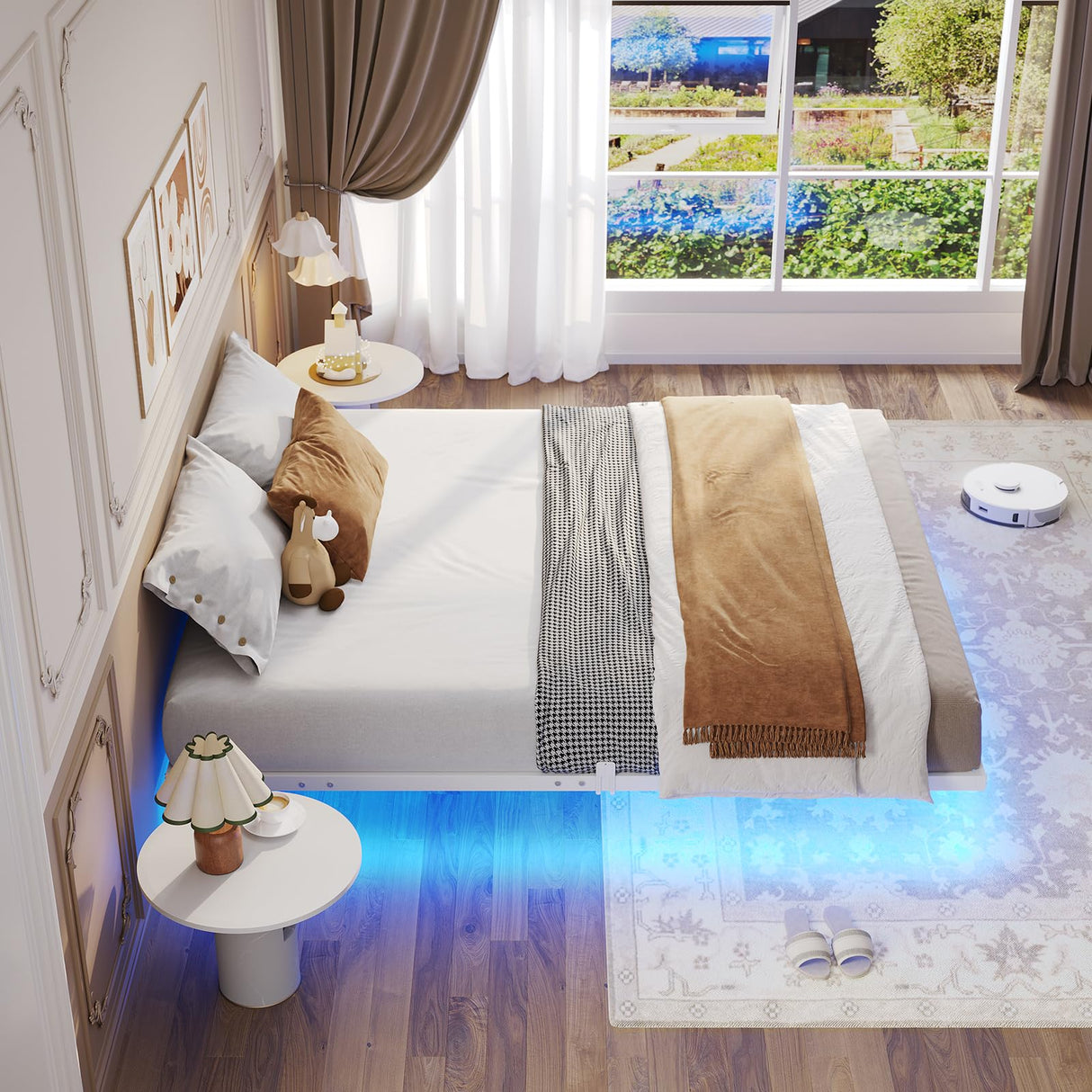 Hasuit Full Size Floating Bed Frame with LED Lights and No Box Spring Needed Hasuit