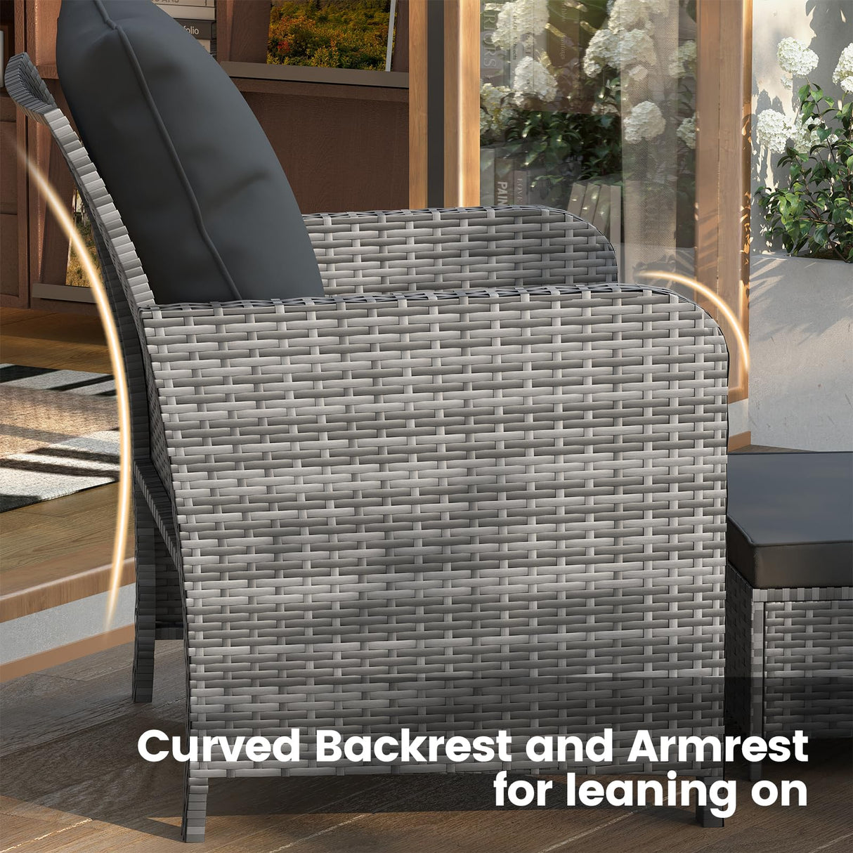 UDPATIO Wicker Patio Chairs with Ottoman Balcony Furniture 5 Pieces Patio Conversation Set with Pull Out Ottoman for Small Space UDPATIO