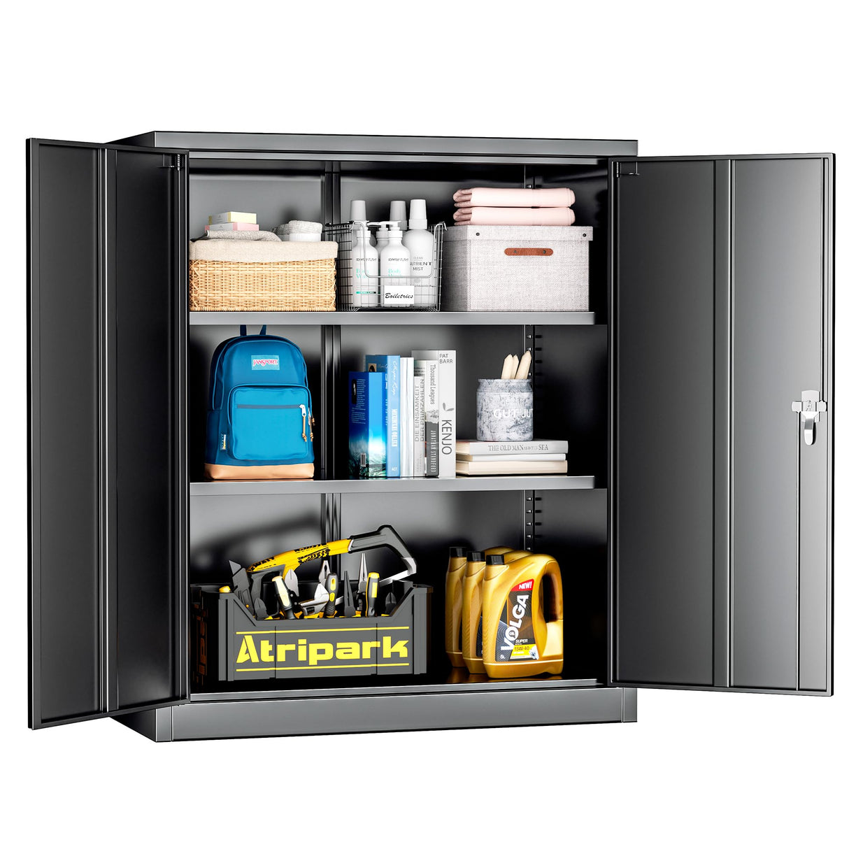 Superday Locking Metal Cabinet, 36"×32"×16" Lockable Steel Storage Cabinet with 2 Doors and 2 Shelves, Small Metal Utility Cabinet Closet for Home Office File Pantry Garage (Black) Superday