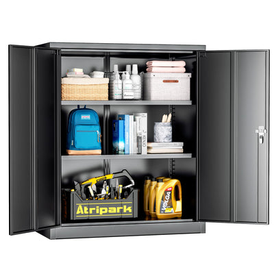 Superday Locking Metal Cabinet, 36"×32"×16" Lockable Steel Storage Cabinet with 2 Doors and 2 Shelves, Small Metal Utility Cabinet Closet for Home Office File Pantry Garage (Black)