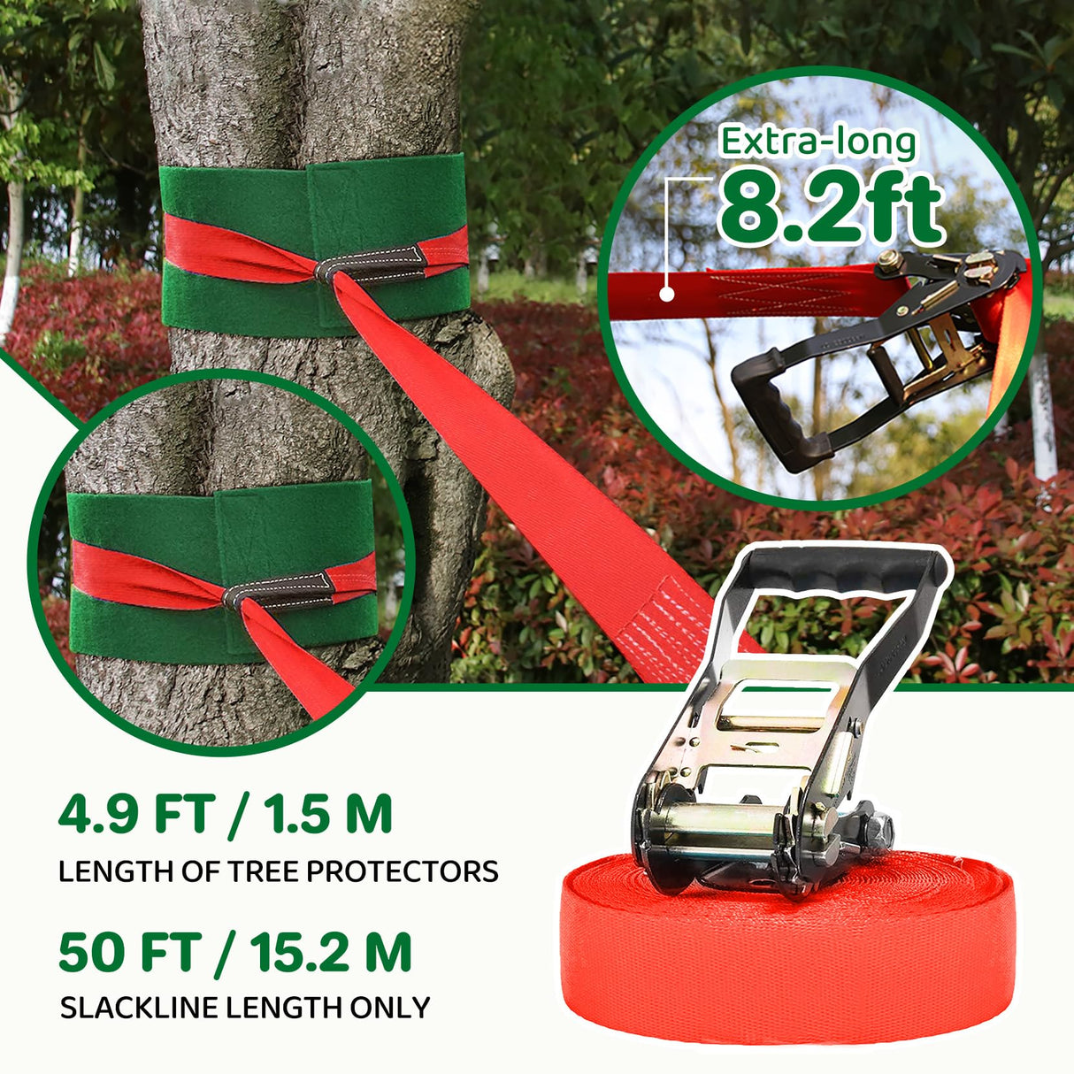 Ninja Warrior Obstacle Course for Kids Backyard - 2×50ft Slackline Kit with 10 Most Complete Accessories for Boys & Girls, Swing, Rope Ladder, Gymnastic Ring, Climbing Net, Arm Trainer and Monkey Fist Dripex