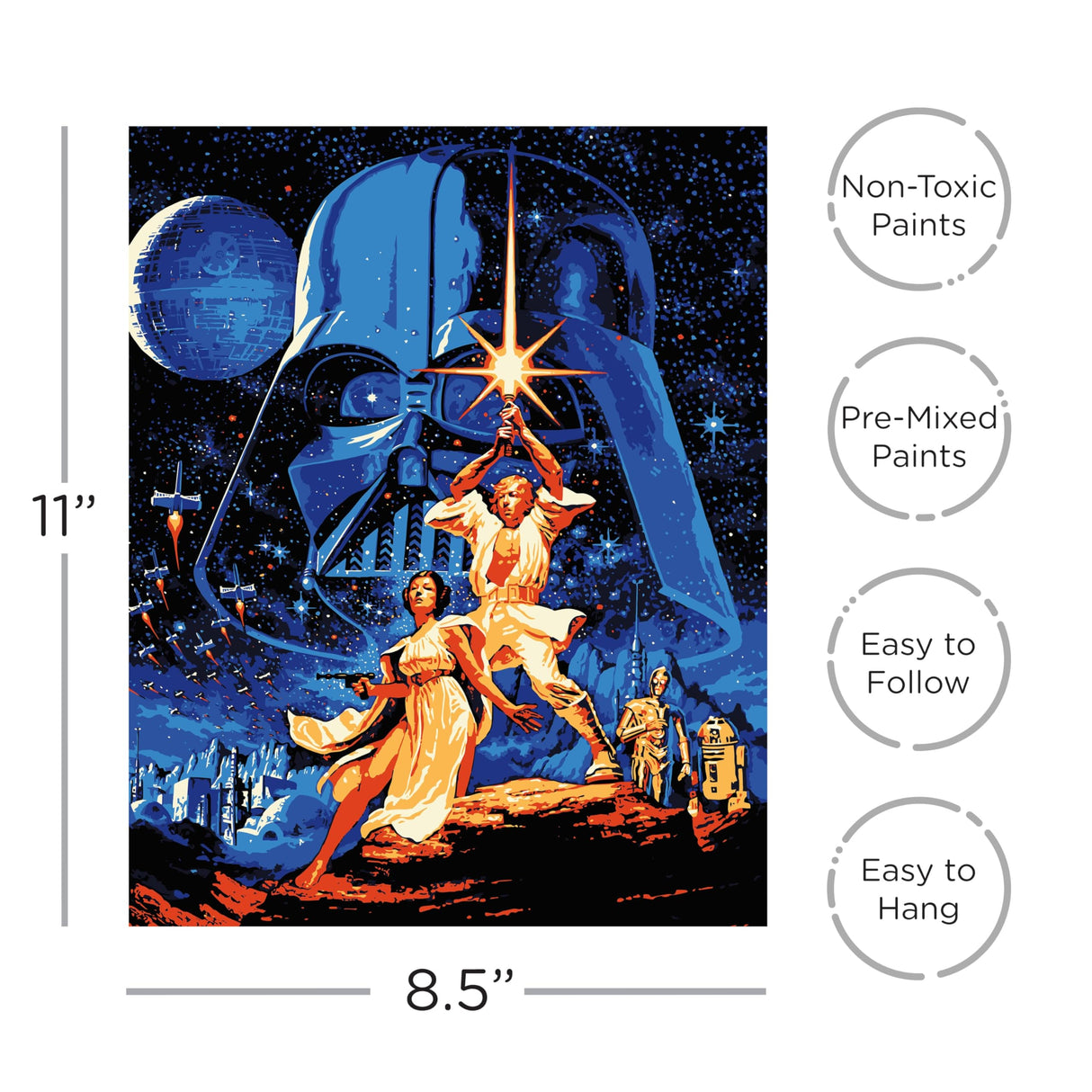 AQUARIUS Star Wars A New Hope Art by Numbers Mini - 8.5 x 11 in - Star Wars Themed Paint by Number for Adults & Kids - DIY Color by Number Paint Kit for Beginner - Officially Licensed AQUARIUS