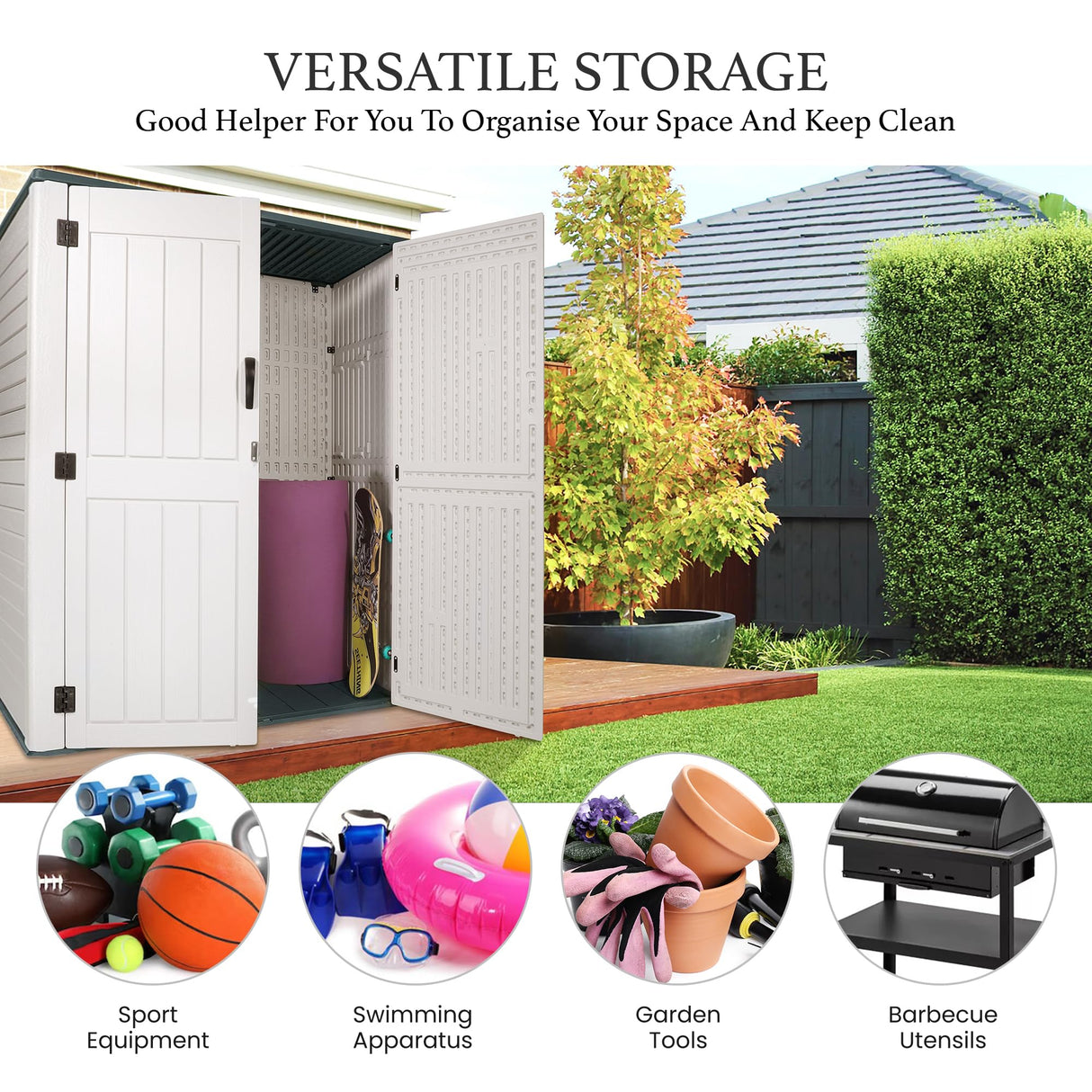 Plainsity Outdoor Storage Cabinet, 52 Cu ft Resin Storage Box for Patio Garden Yard - Weatherproof Outdoor Storage Shed for Tools Pool Supplies - Lockable Vertical Storage Shed Plainsity