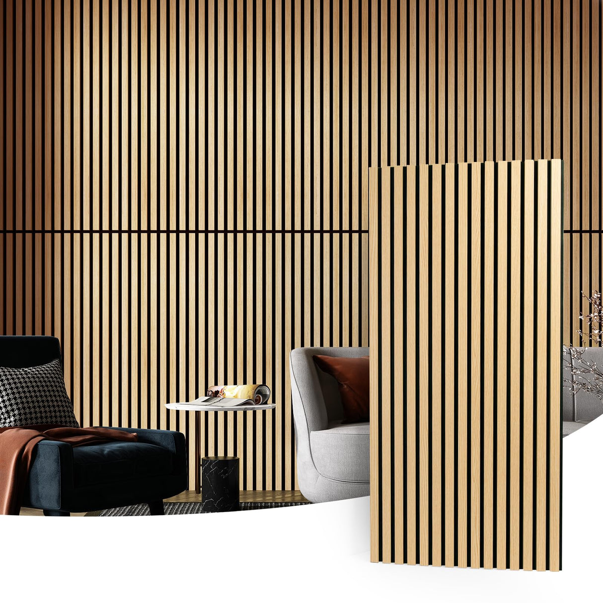 Art3d 2 Wood Slat Acoustic Panels for Wall and Ceiling - 3D Fluted Sound Absorbing Panel with Wood Finish - Oak Art3d