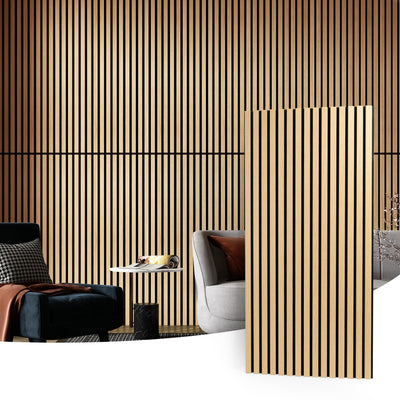 Art3d 2 Wood Slat Acoustic Panels for Wall and Ceiling - 3D Fluted Sound Absorbing Panel with Wood Finish - Oak