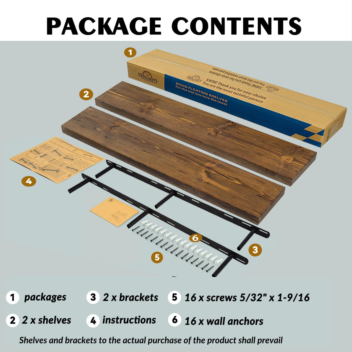 XWNE Wood Floating Shelves,48 inch Rustic Wood Wall Shelves for Bathroom Living Room Bedroom Kitchen Farmhouse Laundry Room Set of 2,Handmade-Thickened Wall Shelf (Distressed Walnut, 48''x8''x1.5'') XWNE