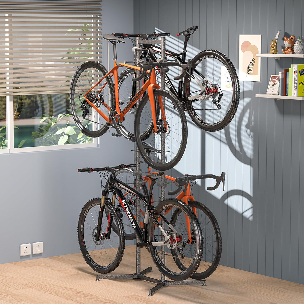 CXWXC 2-/4-Bike Storage Rack with Basket - Bike Rack Garage for Road, Mountain and Hybrid Bike Garage & Home (For 4 bikes) CXWXC