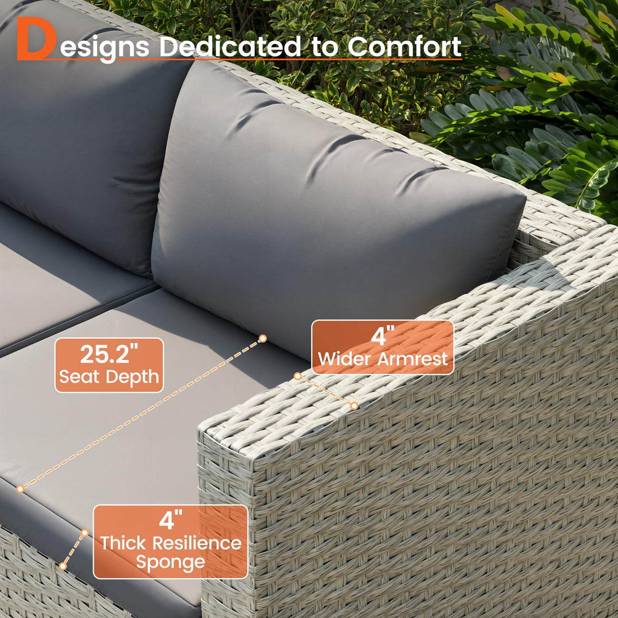 VONZOY Patio Furniture Set, 7-Piece Outdoor Sectional All-Weather Wicker Patio Conversation Set for Backyard (Grey Cushions with Grey Rattan) VONZOY