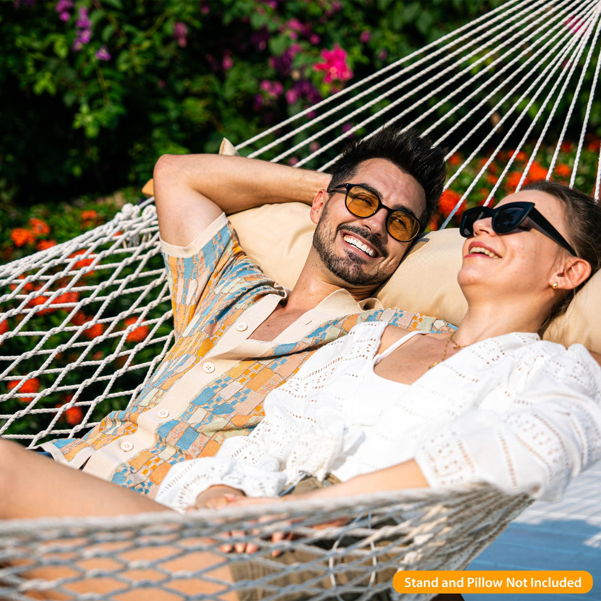 Lazy Daze Hammocks 12FT Double Rope Hammocks, 2 Person Hand Woven Cotton Hammock with Spreader Bar for Outdoor, Indoor, Patio, Poolside, FIT 13-15 Foot Stand, Max 450 Lbs, Natural, 141 x 57 inches Lazy Daze Hammocks