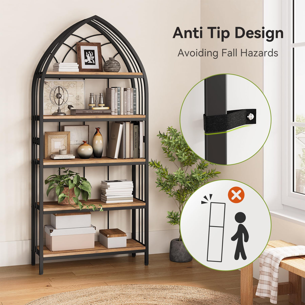 LITTLE TREE 74.8" Tall Bookshelf, 5-Tier Heavy Duty Metal Rack, Large Load-Bearing Capacity, Versatile Shelf for Living Room, Kitchen, Bedroom, Bathroom, Study LITTLE TREE