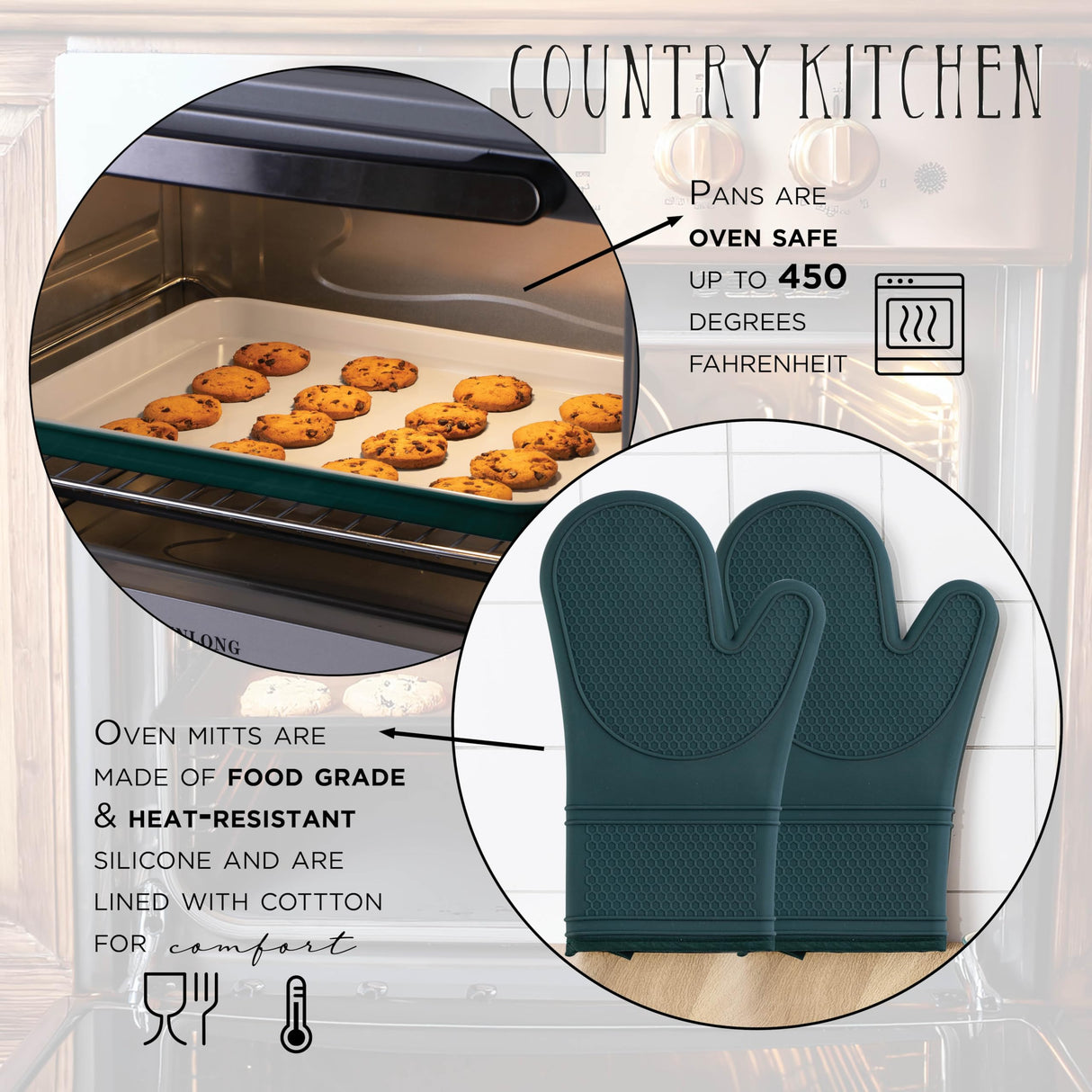 Country Kitchen Nonstick Stackable Bakeware Set - Durable, Easy Release Baking Set, Sage, 13 Pcs Country Kitchen