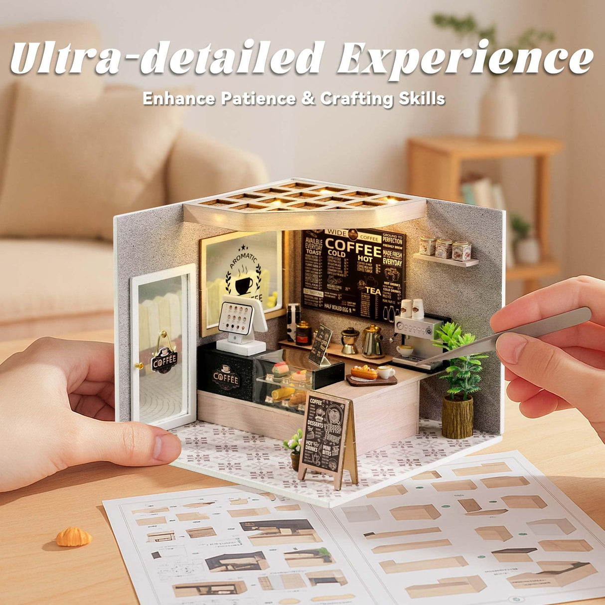 Flever Dollhouse Miniature DIY House Kit Creative Room with Furniture for Romantic Valentine's Gift (Leisurely Coffee Shop) Flever