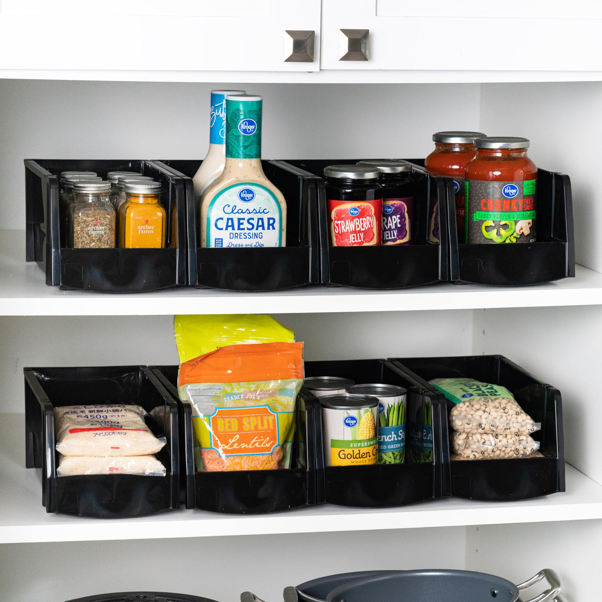 IRIS USA Medium Stackable Storage Bins, 8-Pack, 11"L x 6"W x 5"H, |Made in USA|, Plastic Open Front Shelf Bin for Organizing Parts, Hardware, Tools, Supplies, Garage Shelf, Pantry - Black IRIS USA