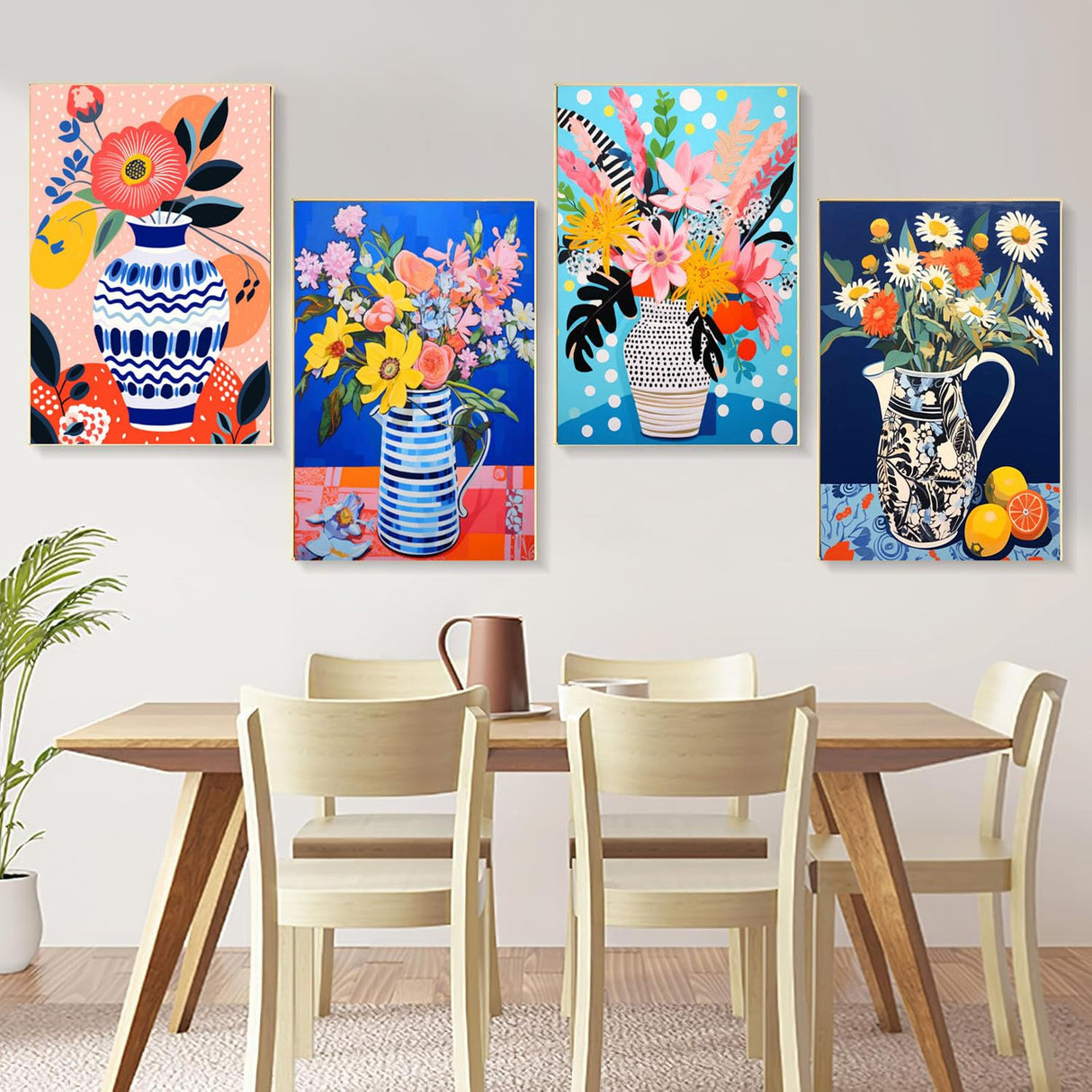 4 Pack Paint by Numbers kit for Adults with Frame and Wooden Easel, Adult Paint by Number Kits Flower, DIY Acrylic Oil Painting by Number for Beginners Home Wall Decor Gift (8x12 inch) bleihum