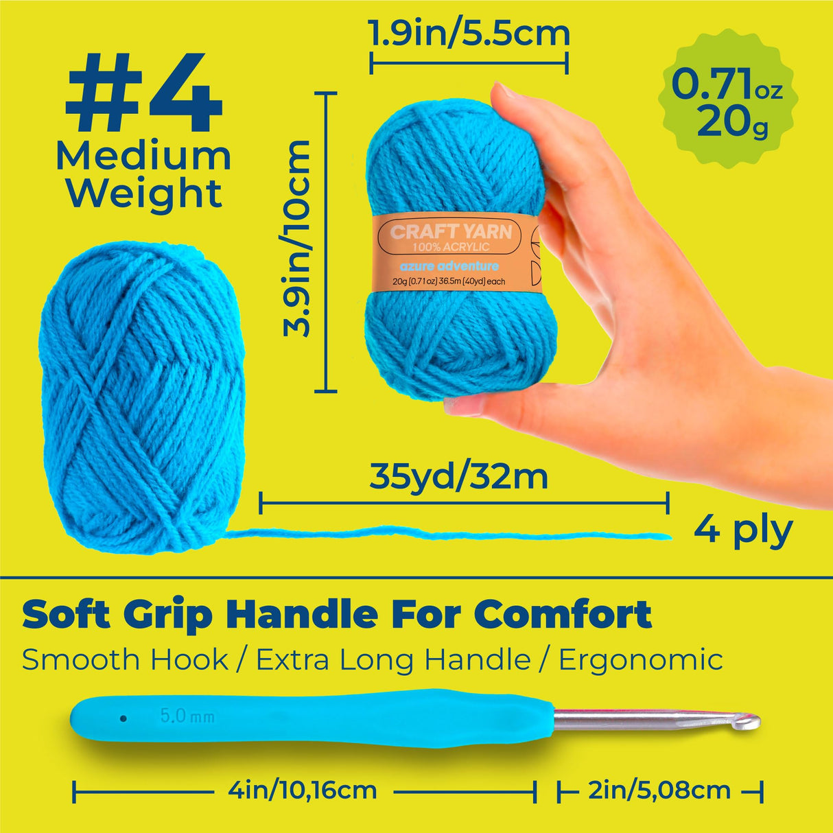 CRAFTWIZ 100% Acrylic Yarn for Crocheting and Knitting - 30x20g Skeins of #4 Worsted Weight, 1200 Yards of Soft Yarn, Perfect for Amigurumi and Other Small Crafts Projects Craftwiz