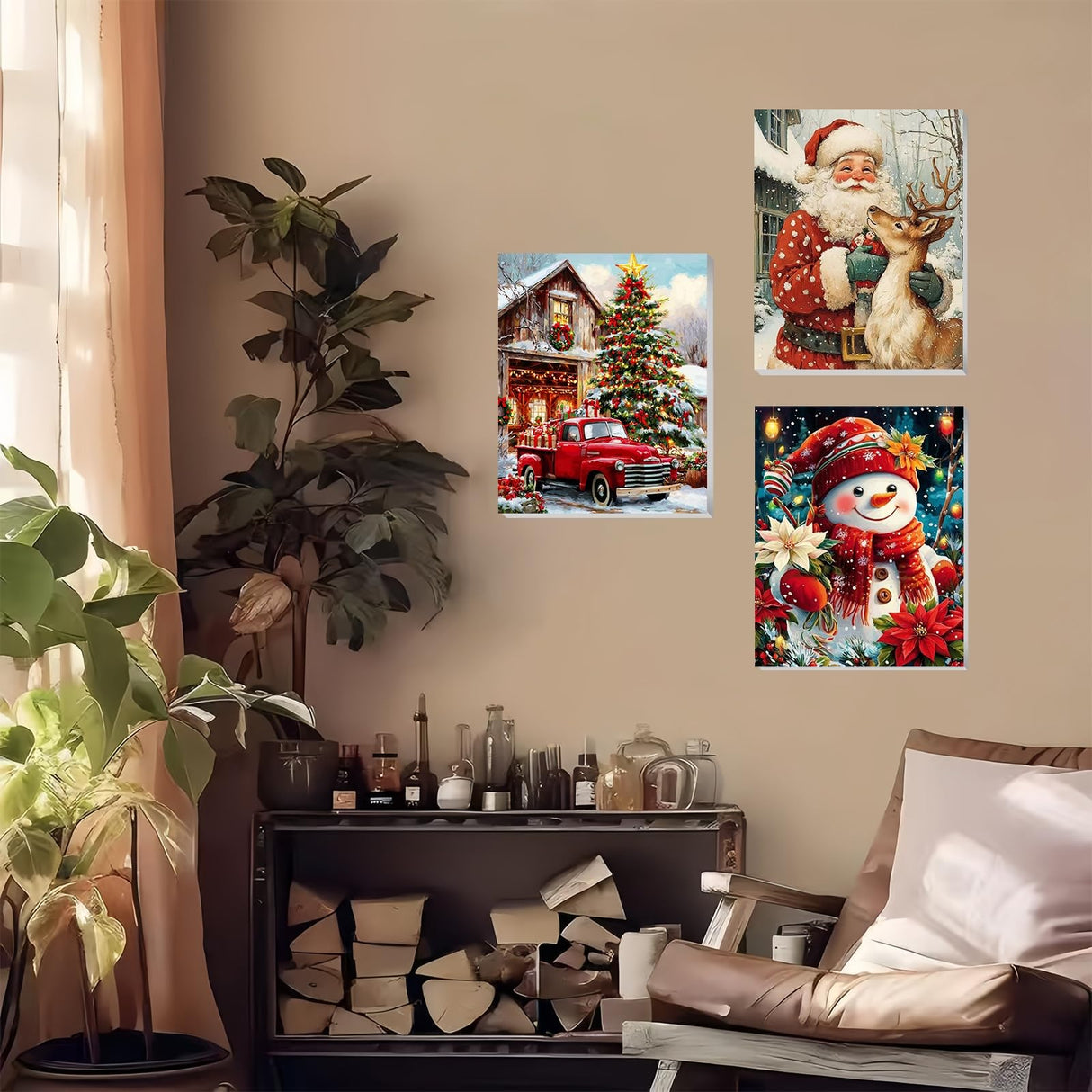 XTCIXAL 3 Pack Paint by Numbers Kit for Adults with Framed and Easel, Christmas Paint by Number Kits, Santa Claus Truck Snowman Acrylic Oil Painting for Home Wall Decor (9.5x12 Inch) XTCIXAL