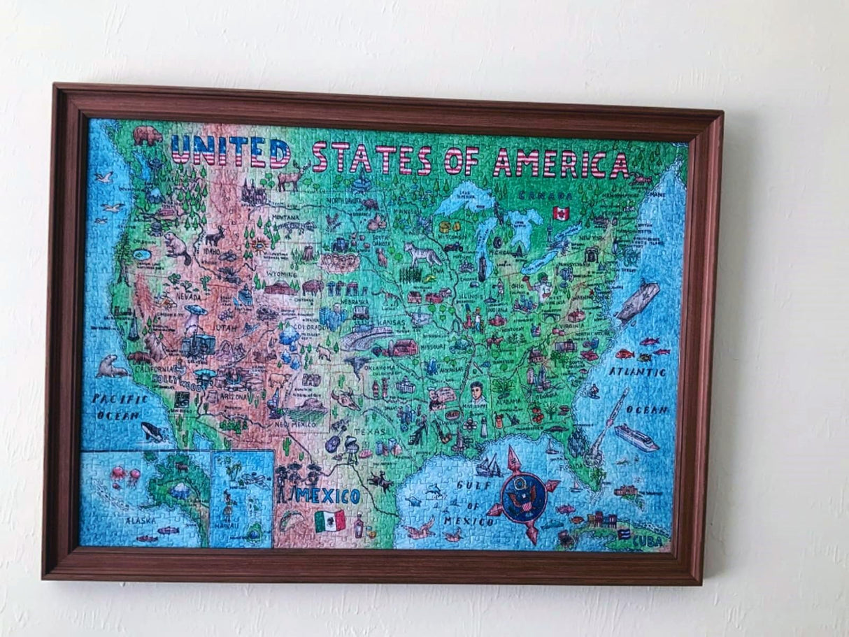 A2PLAY USA Map Puzzle 1000 Piece for Adults, United States of America, Patriotic Jigsaw Puzzle & Bonus Fact Poster, Premium Materials, 27.5 x 19.7 in A2PLAY