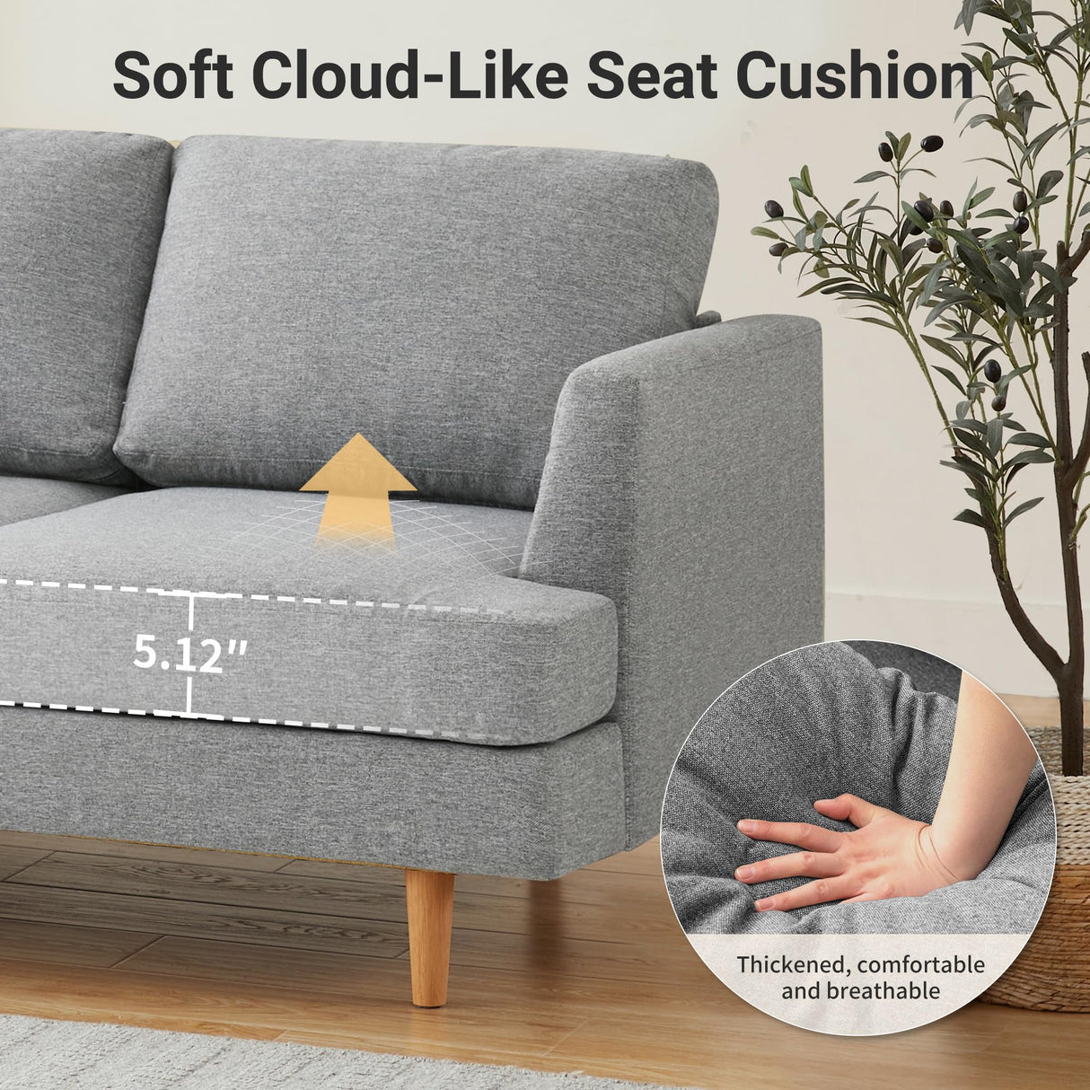 Busaurus Loveseat Sofa 56" Mid Century Modern Small Couches for Small Spaces Love Seat with 2-Seat Upholstered Cushion Sofa Couches for Bedroom Small Couch for Living Room Apartment (Grey) Busaurus