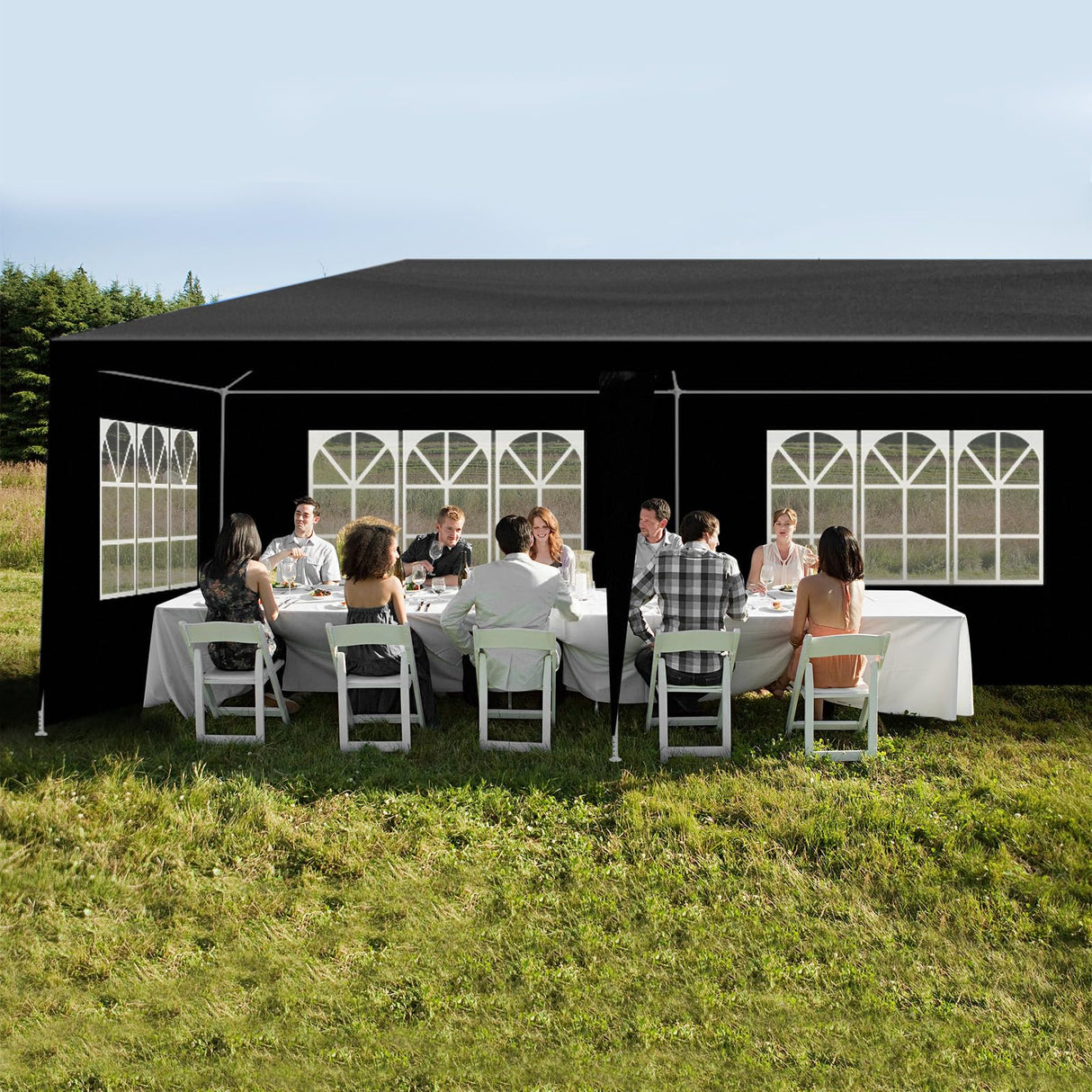 SEALAMB Black Party Canopy Tent 10x20FT with 6 Removable Waterproof Sidewalls, Outdoor Large Canopy Tent Paito Gazebo Party Tent Wedding Tents for Backyard SEALAMB