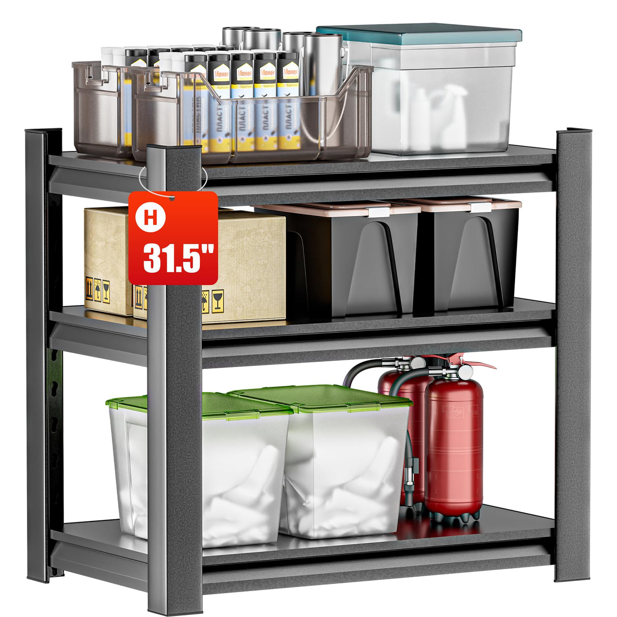 OLLRRACT Storage Shelves Garage Shelving Heavy Duty - 32''H Garage Shelves Adjustable 3 Tier Metal Shelving Unit Storage Rack Shelving Industrial Utility Shelf (31.5" Dx31.5 W x 15.7" H) OLLRRACT