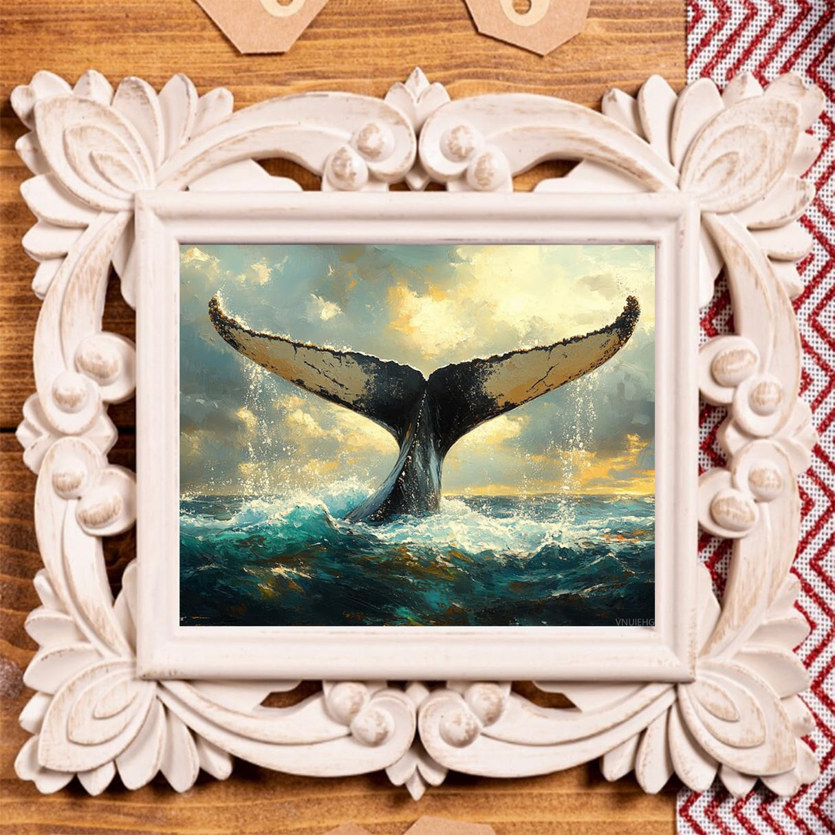 VNUIEHG Paint by Numbers, Whale Tail Splashing Through The Water, 16x20 Inch Drawing with Brushes Winter Home Decor Christmas Gifts (Without Frame) VNUIEHG