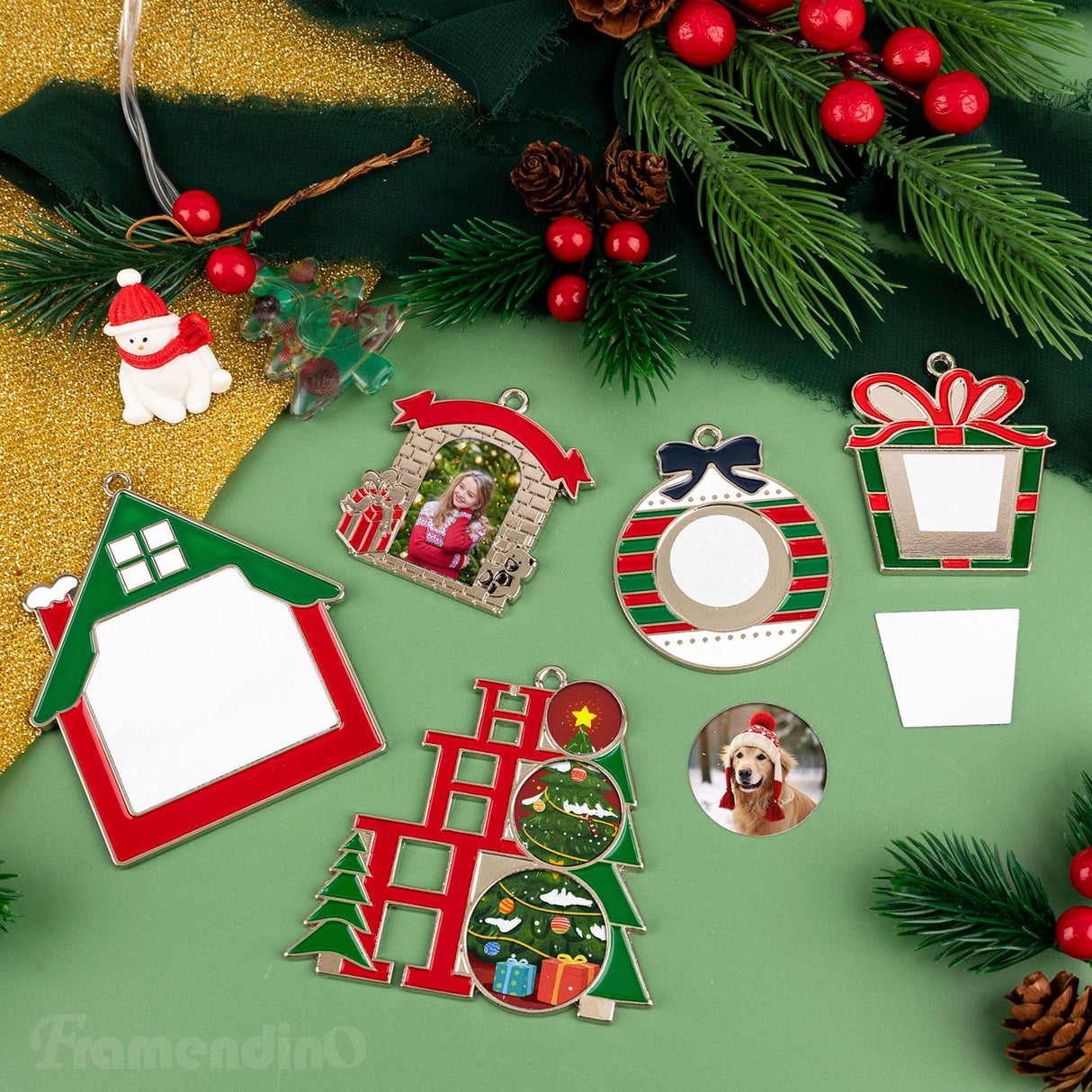 Framendino, 5 Pack Sublimation Hanging Ornament Christmas Metal Ornament Decoration Photo Frame Ornament for Car Christmas Tree Decor Framendino