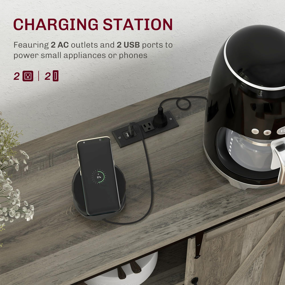 HOMCOM TV Stand Cabinet for TVs up to 65 Inch, Entertainment Center with Charging Station, 59" Farmhouse Media TV Console Table with Sliding Barn Doors, Adjustable Shelves, Gray HOMCOM