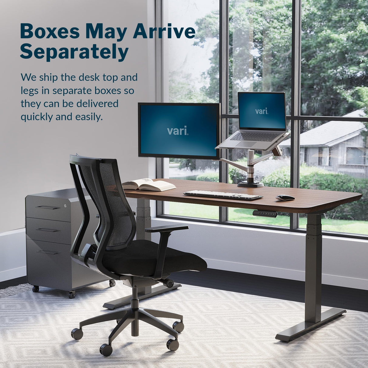 Vari Electric Standing Desk - 60x30 VariDesk, Adjustable Height Stand Up Computer Desk - Dual Motor with Memory Presets, Stable T-Style Legs- Home Office Essentials - Walnut Vari