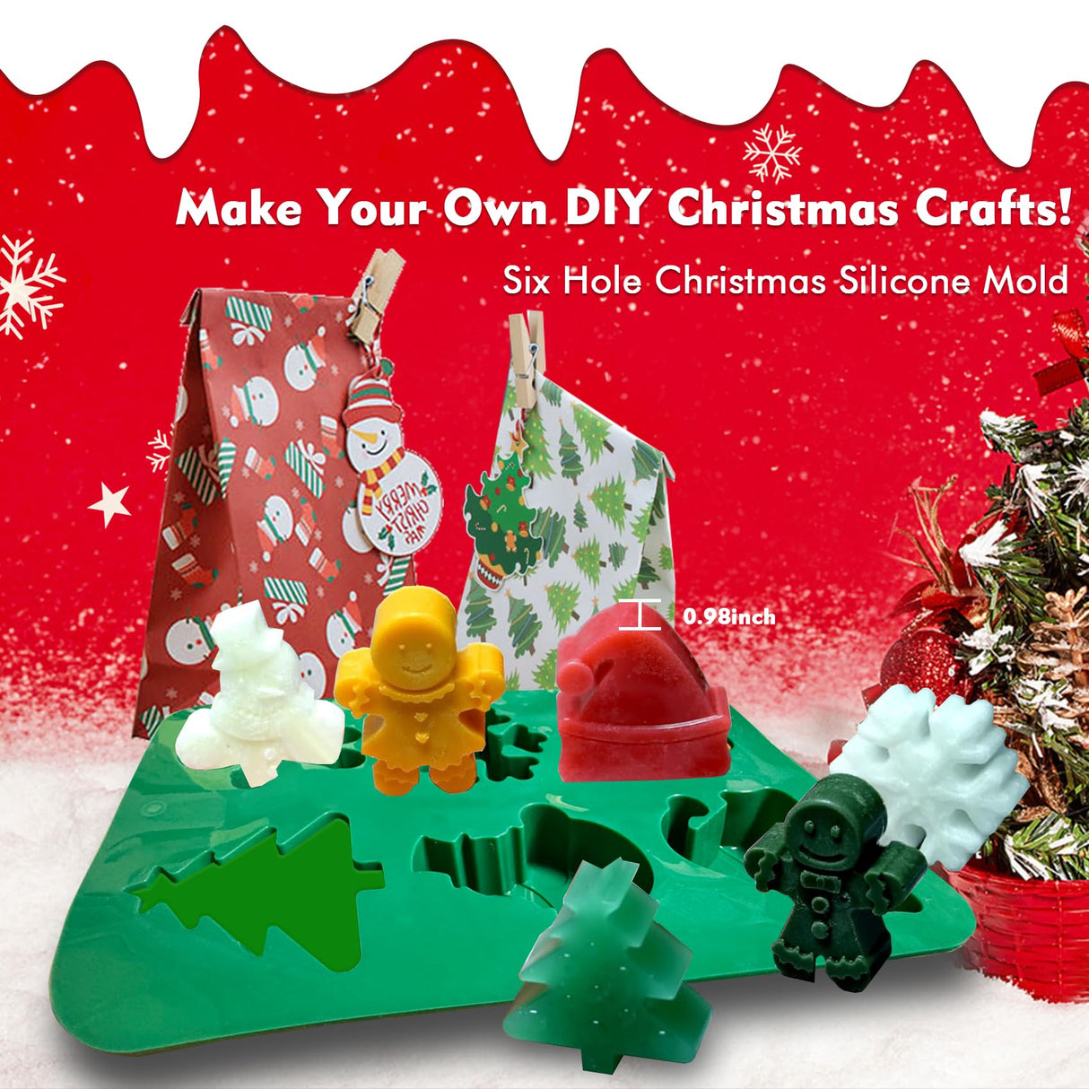 EDSRDRUS Christmas Soap Making Kit for Adults - 2lbs Soap Base, Fragrance Oils, Dyes, 3D Tree Snowflake Gingerbread Santa Snowman Molds and Christmas Packaging Supplies EDSRDRUS