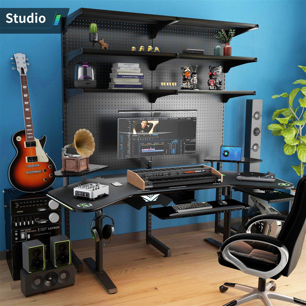 Klobel 72" Standing Gaming Desk with Dual Motor, Wing-Shaped Computer Desk with Full Coverage Mouse Pad, Electric Height Adjustable Standing Desk with RGB LED Lights and Slot Design Shelves Klobel