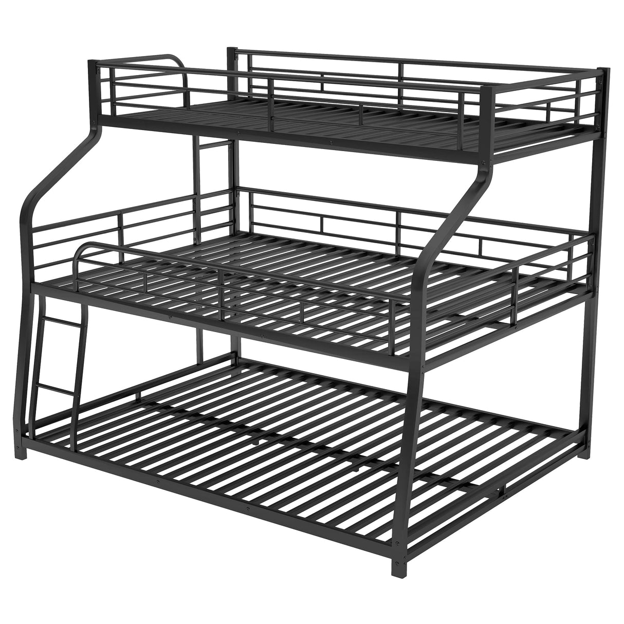 Bellemave Metal Triple Bunk Beds Twin XL/Full XL/Queen, Made of Heavy Duty Steel with Long and Short Ladder and Full-Length Guardrails for Boys, Girls, Teens (Black) Bellemave