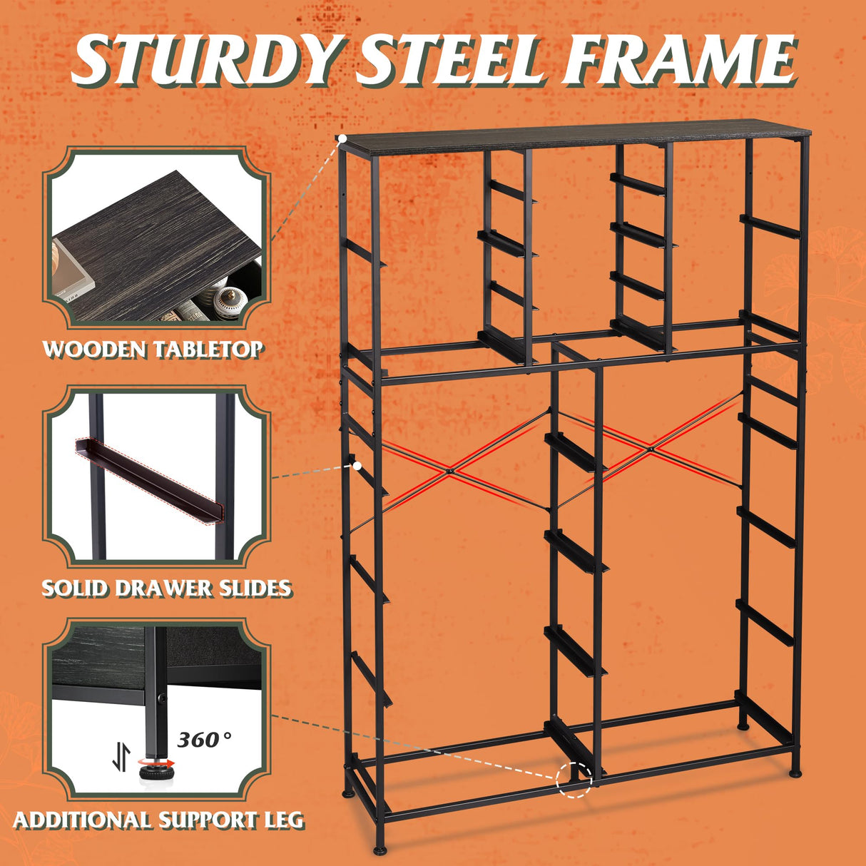 WLIVE 16 Drawers Dresser, Tall Dresser for Bedroom, Closet, Hallway, Storage Dresser Organizer unit, Large Dressers & Chests of Drawers with Fabric Bins, Charcoal Black Wood Grain Print WLIVE