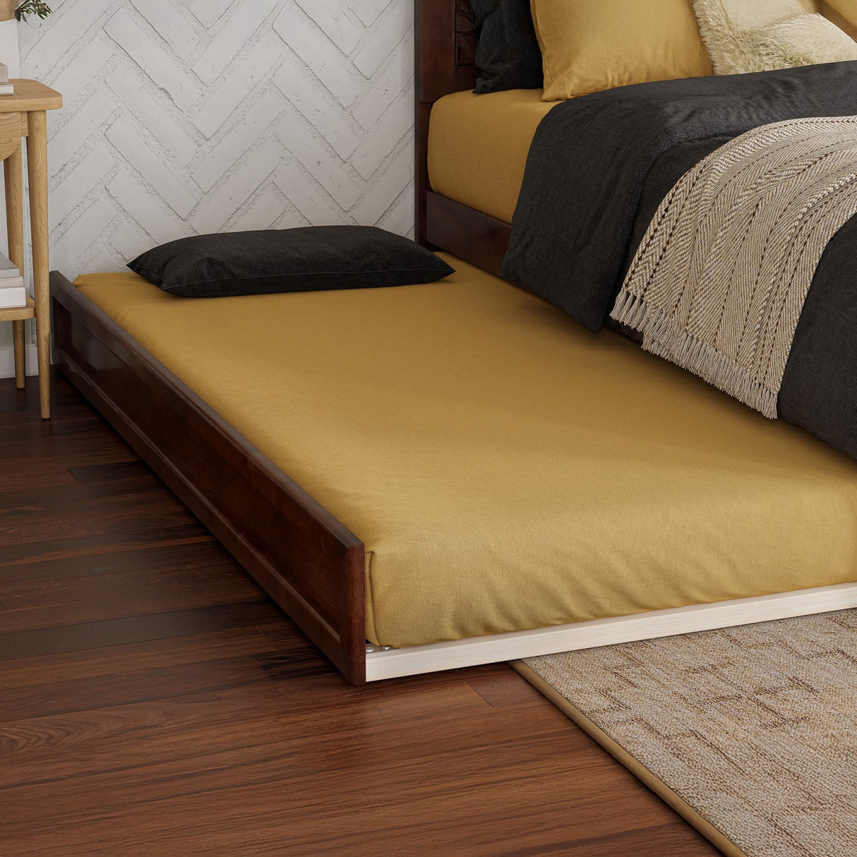 AFI, Clayton Full Platform Bed with Panel Footboard & Twin Trundle, Walnut AFI