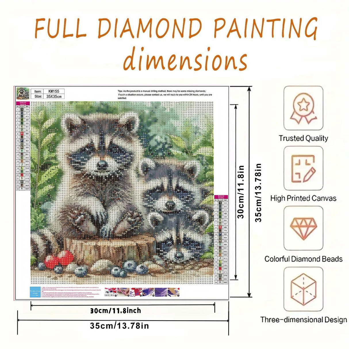 5D Animals Diamond Painting Kits for Adults, Raccoon Family Diamond Art Kits for Adults Beginner, DIY Full Drill Diamond Dot Gem Painting for Home Wall Decor 13.78x13.78inch BYGFHLYW