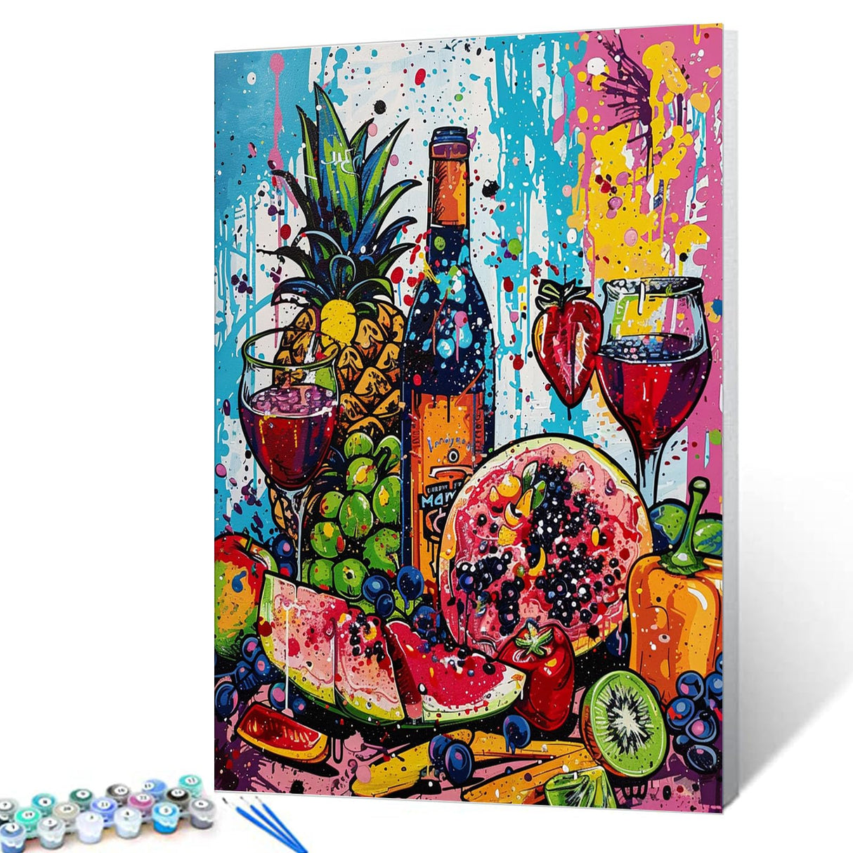 Happy Red Wine Party Paint by Numbers Kits for Adults Beginner Tropical Fruits Oil Paintwork Graffitic Pop Art Digital Pictures 16"W x 20"H inch Modern Home Decor Boho Gift Art Craft (Frameless) TUMOVO
