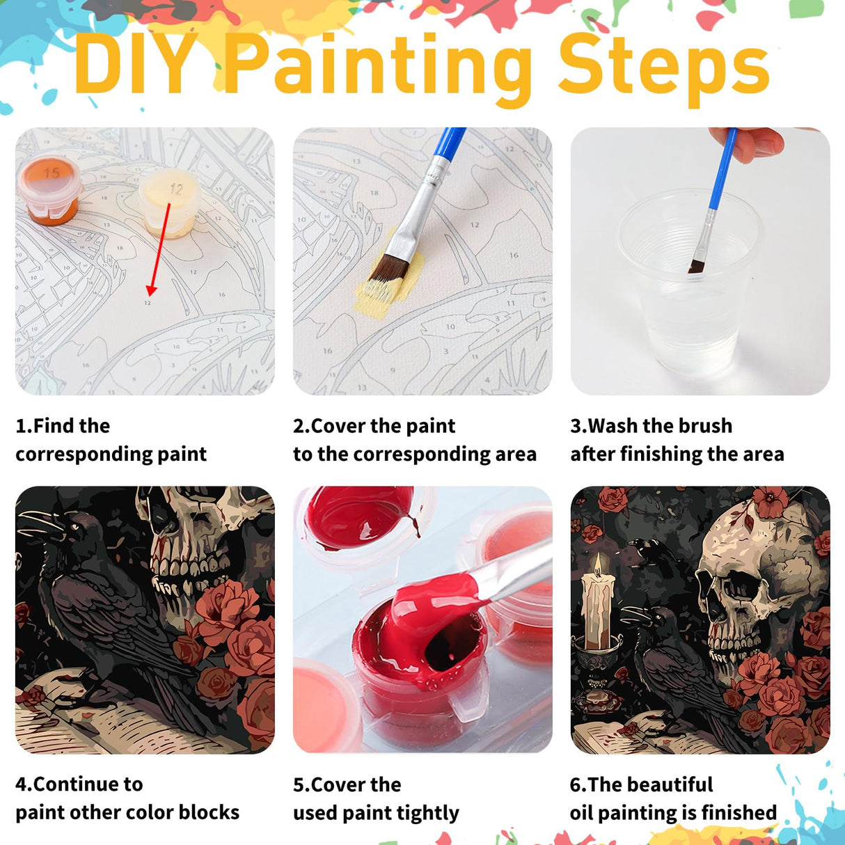 Paint by Numbers Kit for Adults, Skull Paint by Numbers Kit for Adults Beginners, DIY Acrylic Painting on Canvas for Home Wall Art Decor(16x20Inch Mandun