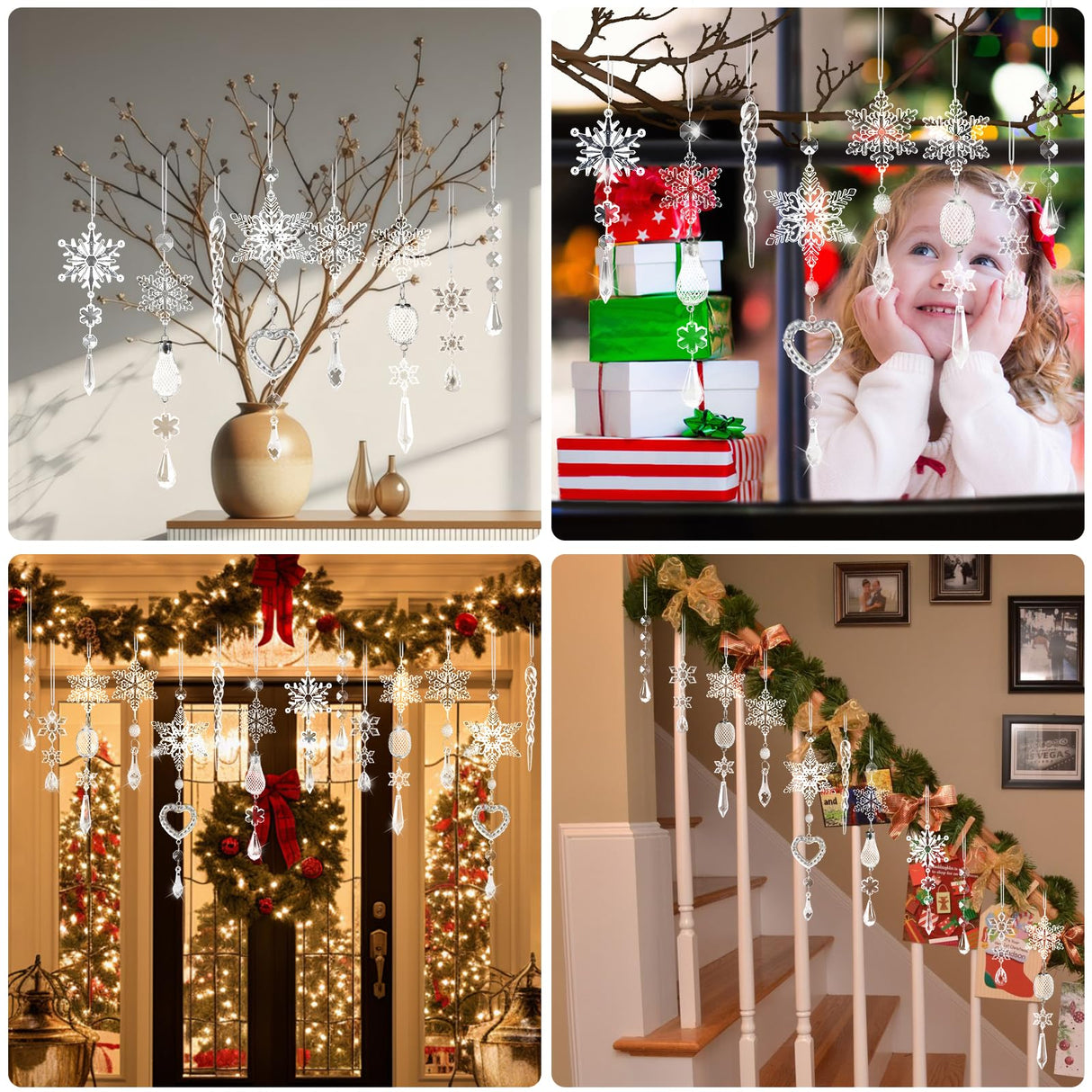 Crystal Ornaments Christmas Tree Decorations - 21pcs Christmas Tree Ornaments Sparkling Dazzling Festival Party Decoration Crystal Snowflake Design Hanging Ornament Holiday Season Home Decor Lapogy