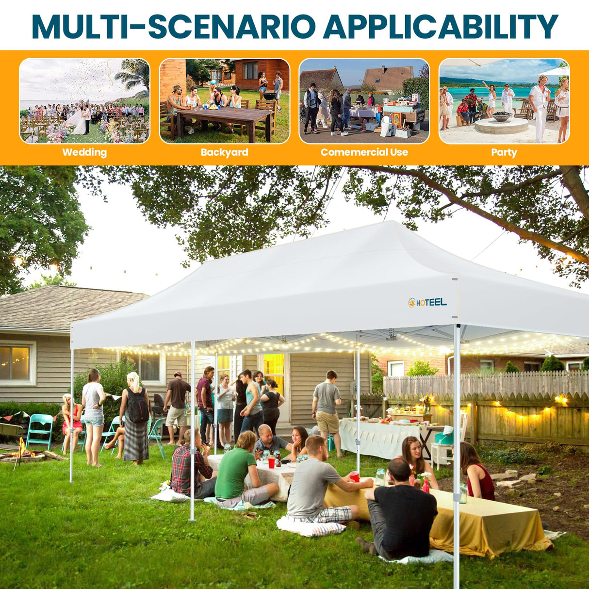 Hoteel Canopy 10x20 Heavy Duty Pop Up Canopy Tent with 6 Sidewalls,UPF50+ and Waterproof 1500mm,3 Height Adjustable,Upgraded Hexagonal Pipe,Commercial Instant Tent,for Picnic,Parties,Wedding,White Hoteel