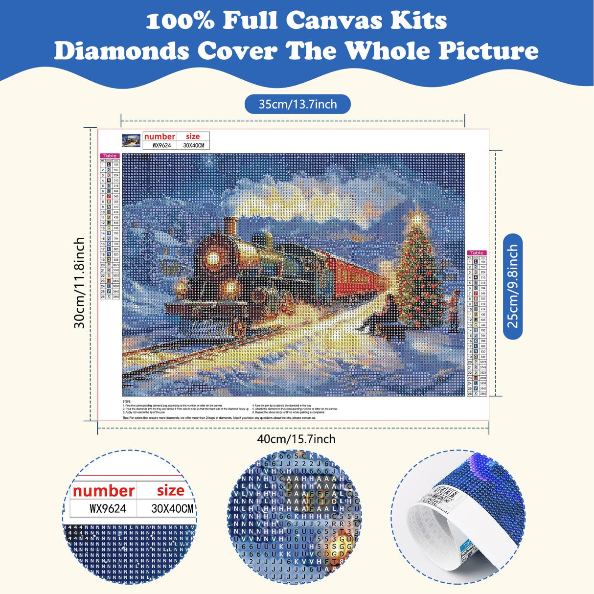 SENQAO Snow Train Diamond Art Kits for Adults,Christmas 5D Diamond Painting Kits for Beginners,Round Full Drill Gem Art for Adults,DIY Diamond Dots Paintings Picture Arts Craft for Home Decor 12x16in SENQAO