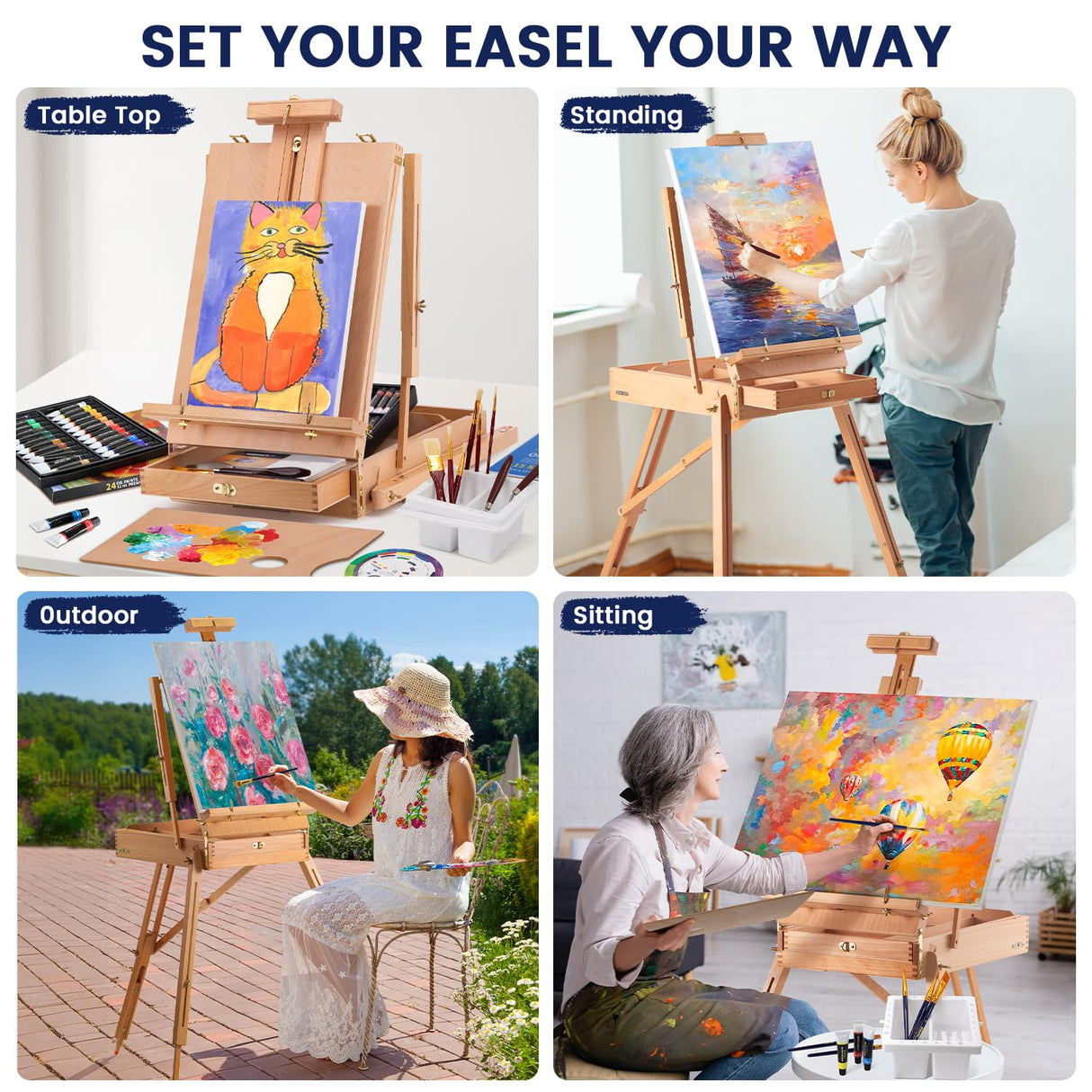 196Pcs Deluxe Artist Painting Set with French Easel, 48 Colors Acrylic & Oil Paints, 24 Colors Watercolor Paints, Art Paint Supplies for Artists, Beginner & Adults Senmink