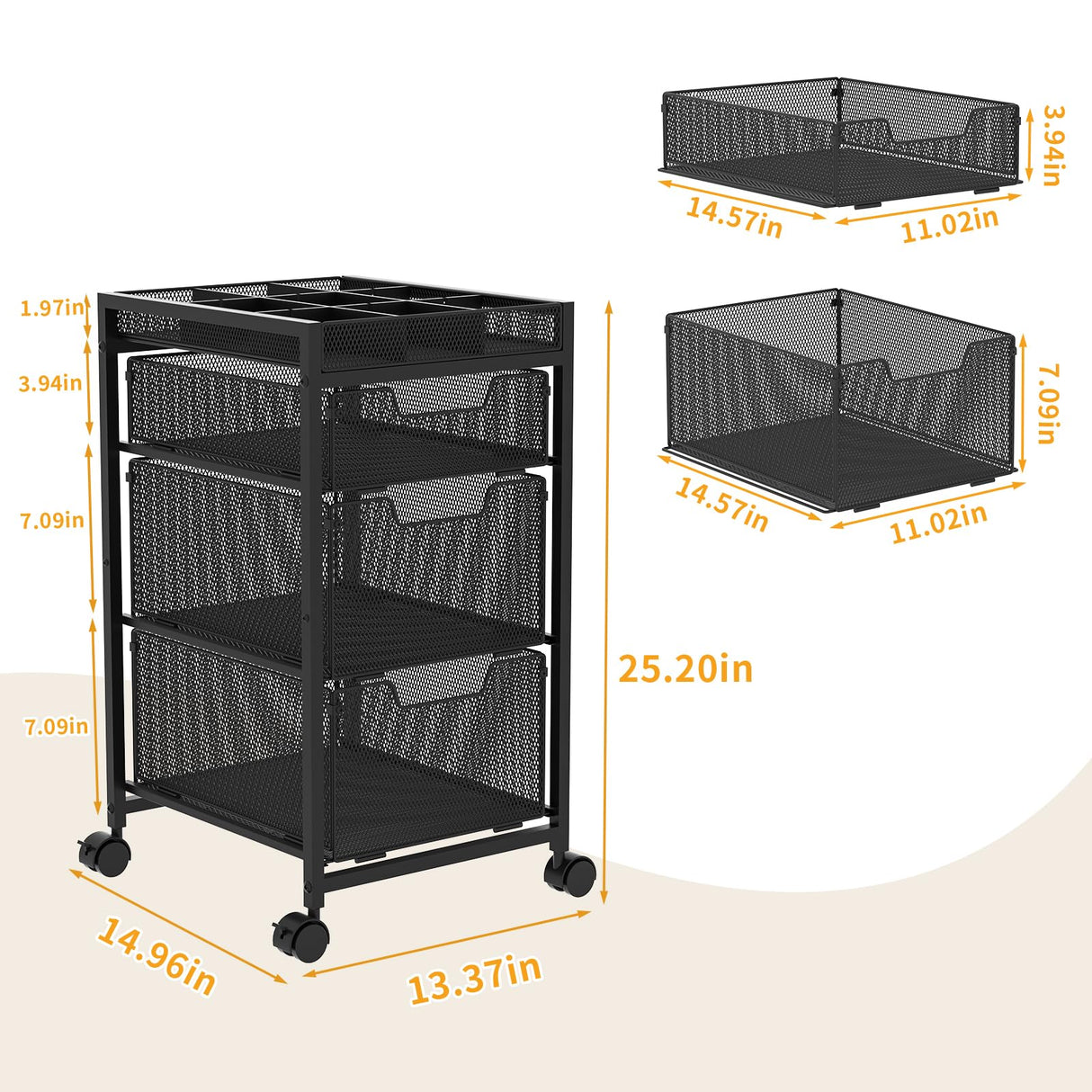 Rolling Utility Cart with 3 Drawers, Craft Organizer and Storage with DIY Divider, Lockable Wheels, Multi-Functional Storage for Art Supplies, Store for Brushes & Paints & Artifacts Small Parts Hayexiha