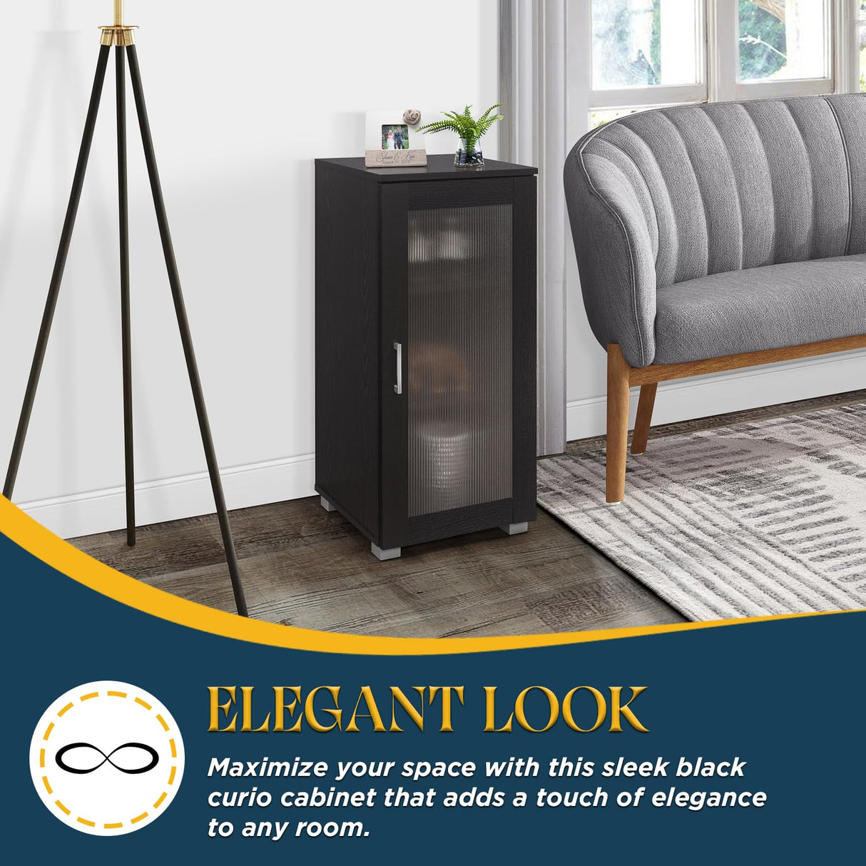 Kings Brand Furniture - Accent Buffet Curio Storage Cabinet with Glass Door for Living Room, Bedroom, Kitchen, Office, and Entryway - Black Kings Brand Furniture