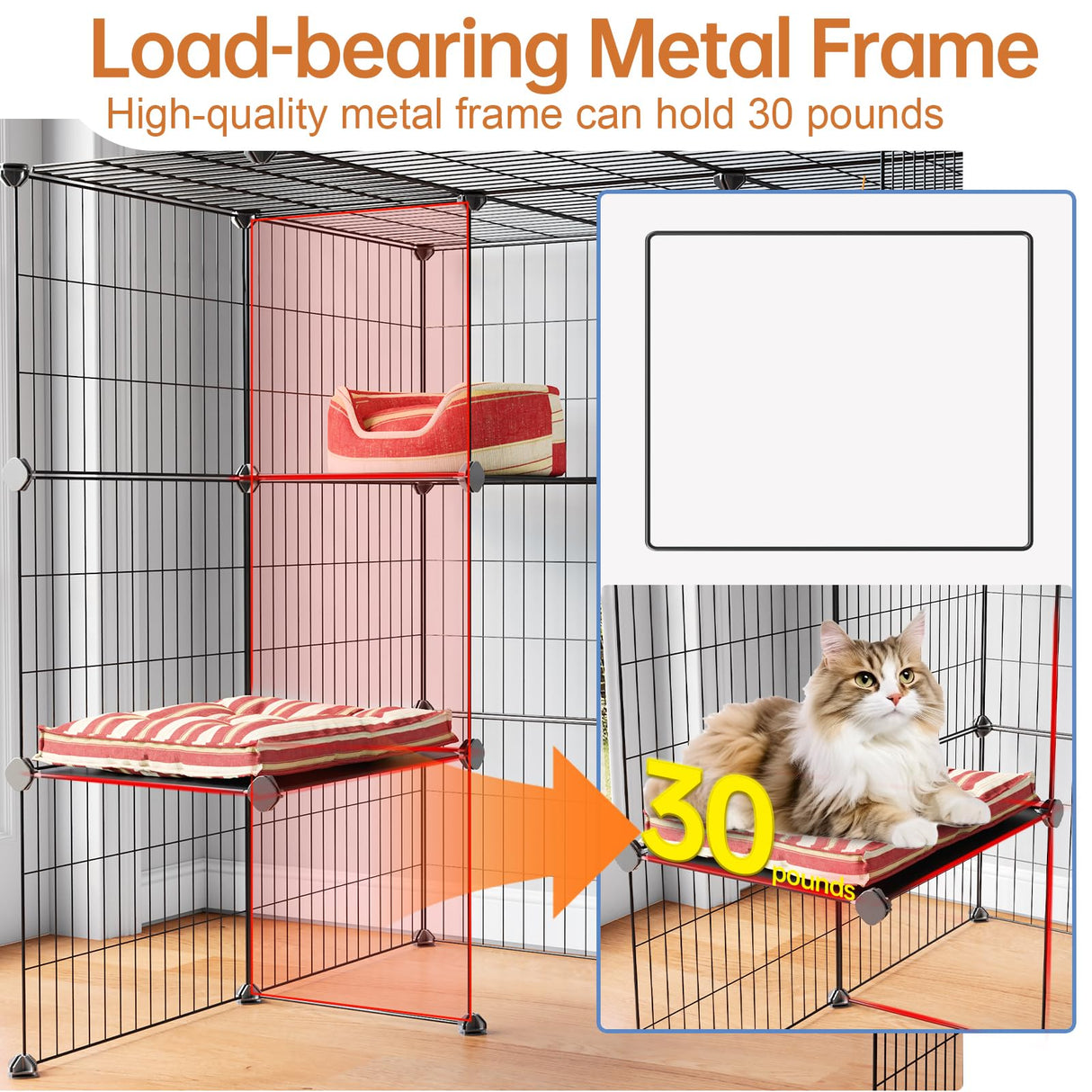 Oneluck 3-Tier Cat Cages Indoor Enclosure DIY Cat Playpen Catio Detachable Metal Wire Kennels Cats Crate Large Extra Exercise Place Ideal for 1 Cat,35.4 Inches Oneluck