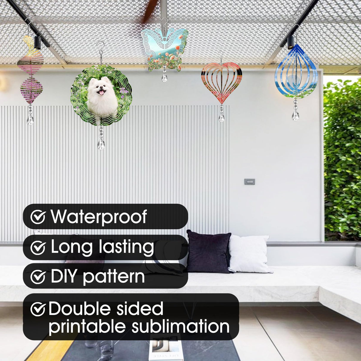 Sublimation Wind Spinner Blanks 8 Inch 4 Pack Wind Spinners Sublimation Blanks with Crystal Pendant Aluminum Metal Wind Spinners for Yard Garden Indoor Outdoor Window Porch Decoration(Round CHONOVO