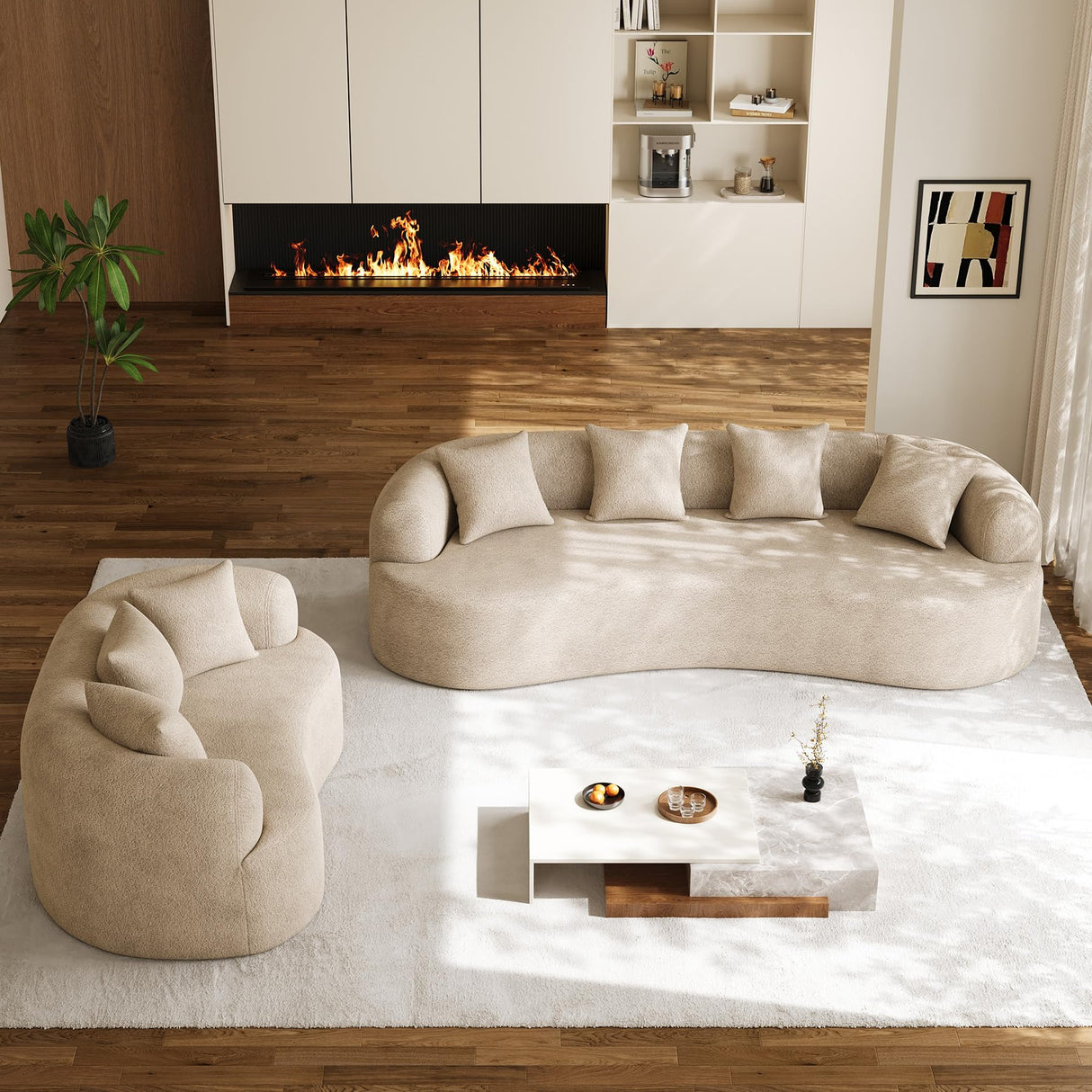 68.5" Loveseat Sofa for Living Room, Modern Luxury Plush Chenille Extra Deep Seat Curved Cloud Floor Couch with 3 Throw Pillows for Small Spaces, No Assembly Needed, Light Brown DAMAIFROM