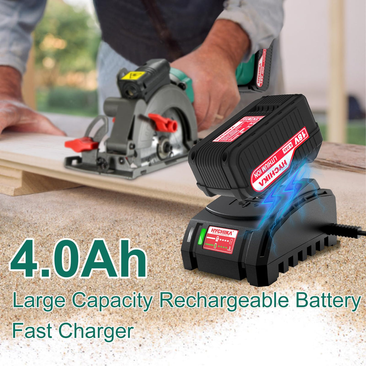 HYCHIKA Cordless Circular Saw, 18V Mini Circular Saw with 4.0Ah Battery, 3 Blades(4-1/2",4-9/10"), 3500RPM Max Cuting Depth:90°(48mm)/45°(32mm), Compact Circular Saw for Wood, Plastic and Soft Metal HYCHIKA BETTER TOOLS FOR BETTER LIFE