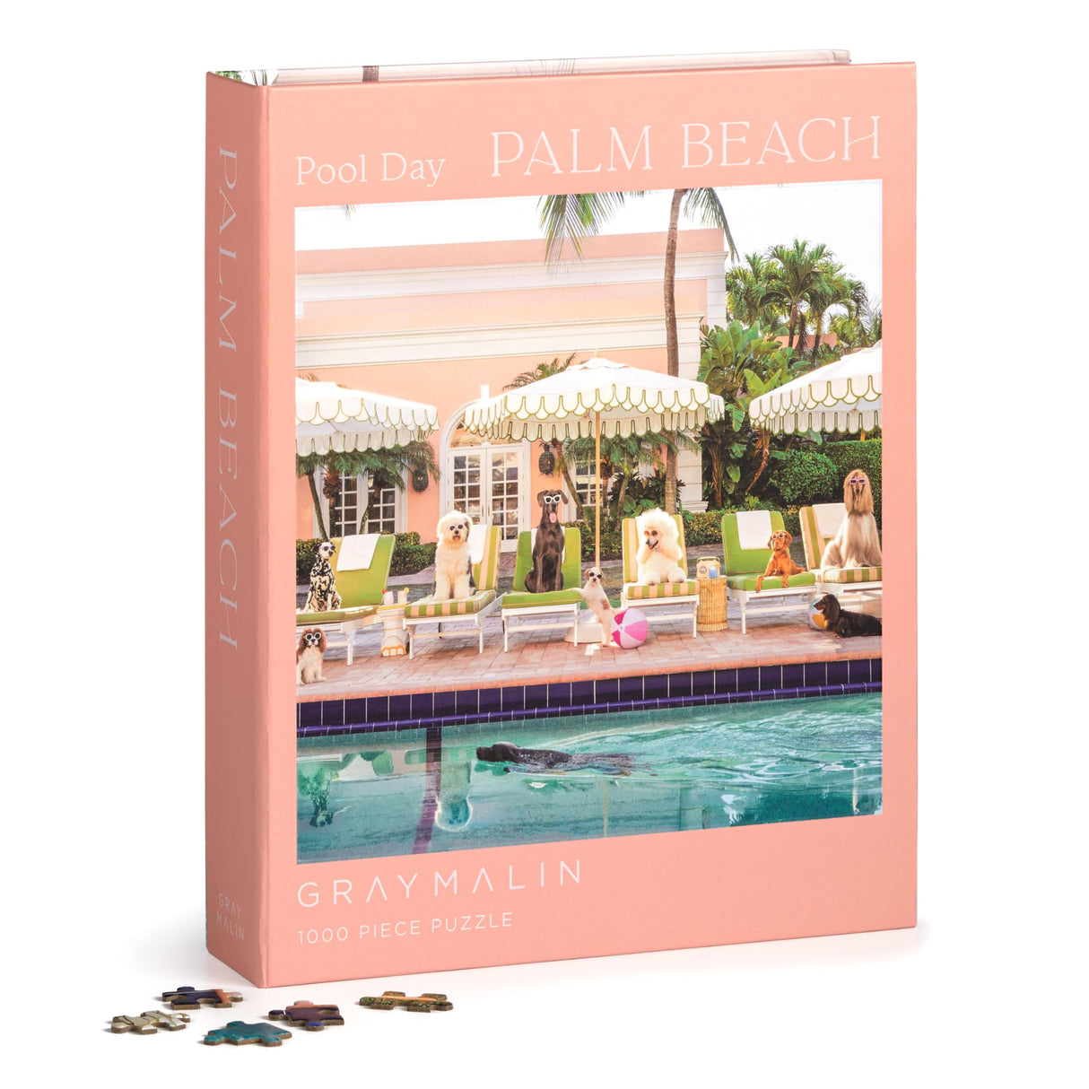 Galison Gray Malin Palm Beach – 1000 Piece Book Box Puzzle with Glamorous Palm Beach Dogs Photography Packaged in Magnetic Keepsake Book Sized Box Galison