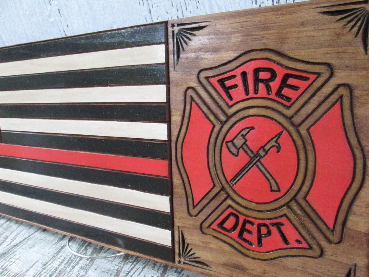 Thin Red Line Fire Fighters Flag, Custom Carved Wooden Sign, Personalized Fireman Sign, FLAG105 Southern Made Signs