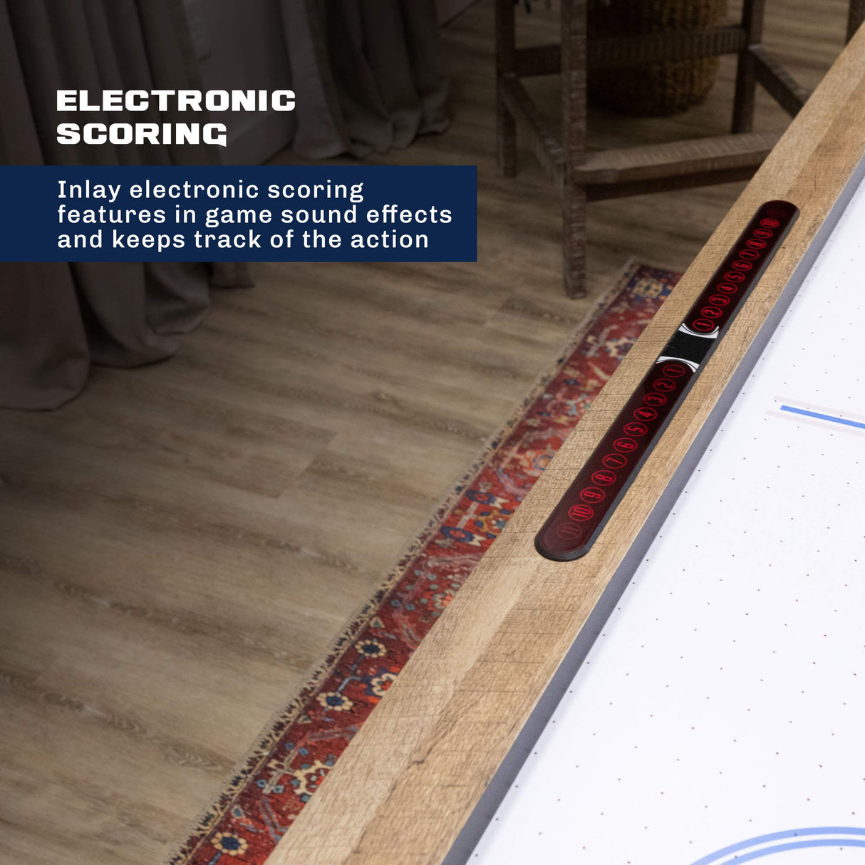 American Legend Brookdale Air-Powered Hockey Table with Rustic Wood Grain Finish, Angled Legs and Turnbuckle Accents Brown, 75.31"L x 38.98"W x 8.5"H American Legend