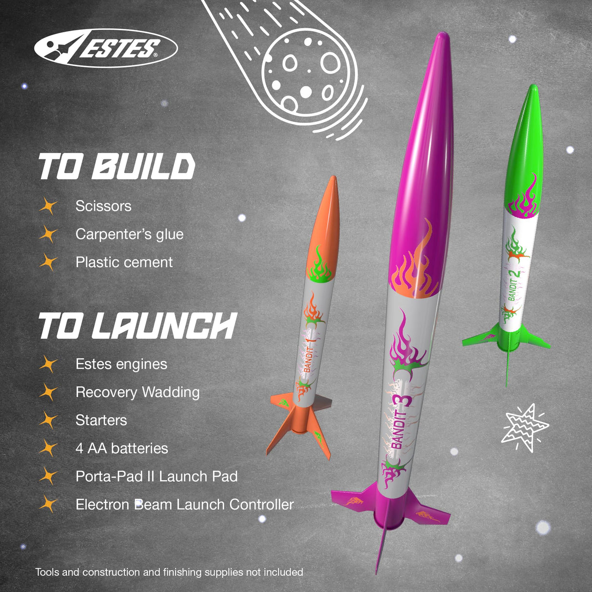 Estes 2435 3 Bandits Rocket-Building Kit, Beginner Mini-Engine-Powered Flying-Rocket-Model Kit for Ages 10+ Estes